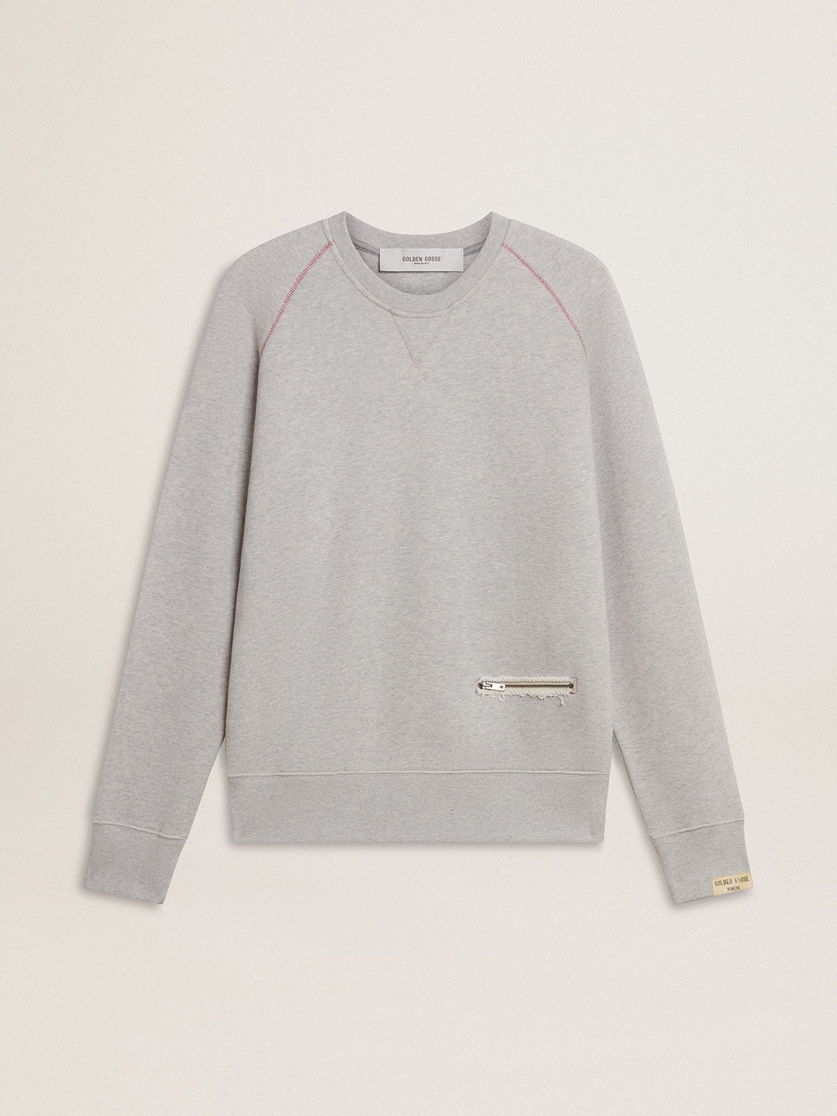 Men’s gray round neck sweatshirt with contrast stitching - 1