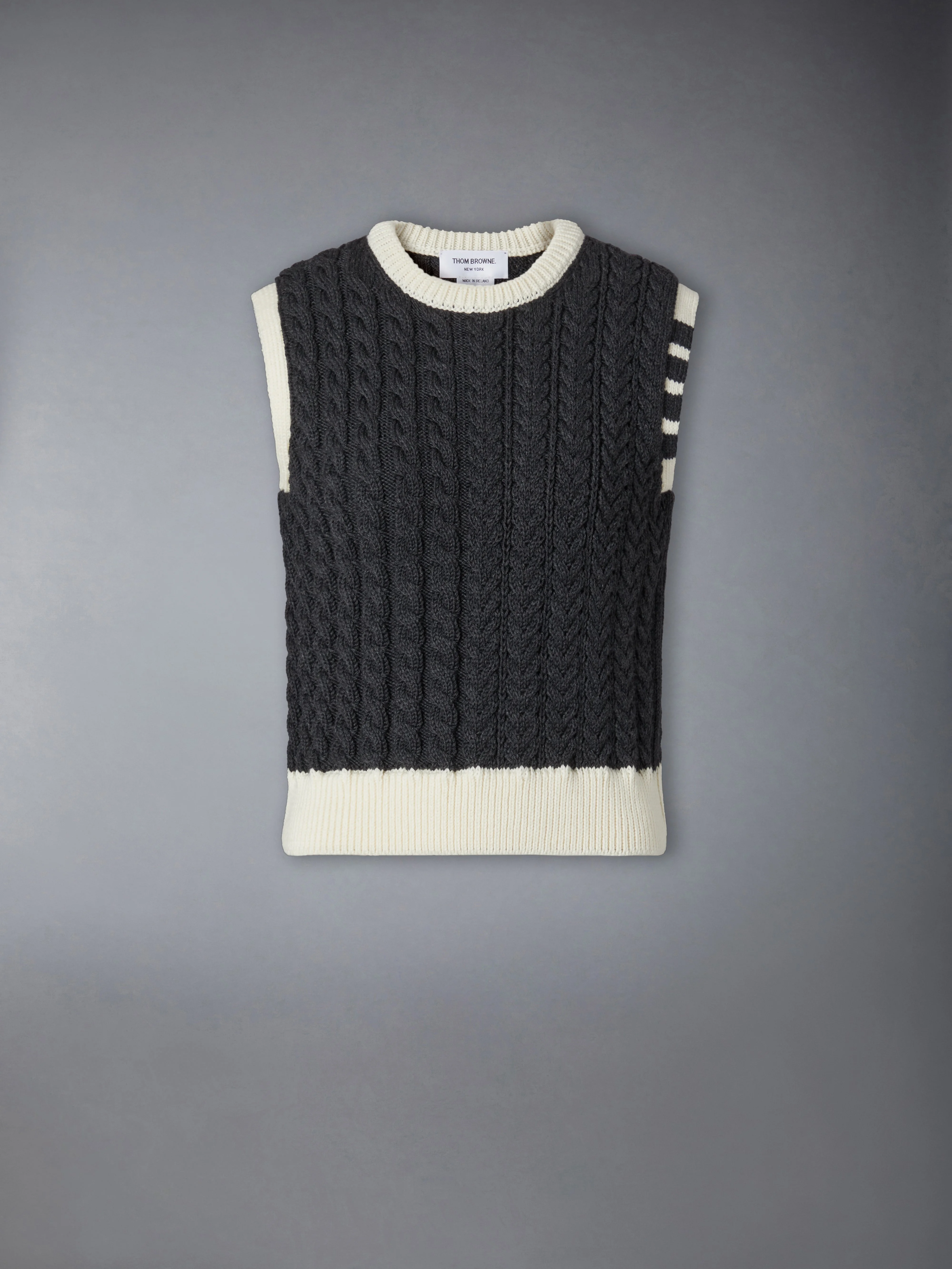 MERINO WOOL ARAN CABLE SHELL TOP - 1