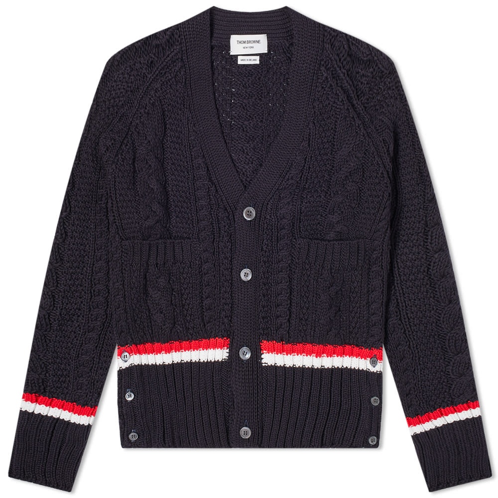 Thom Browne Aran Cable RWB Stripe Tipping Cardigan - 1