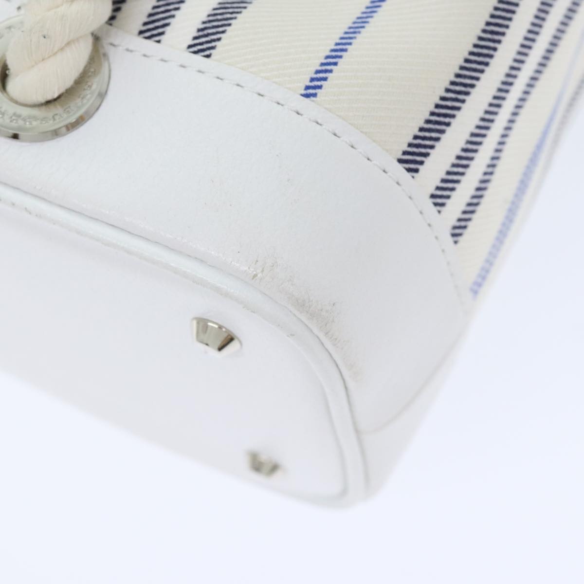 Burberry Hand Bag Canvas White Navy Silver - 9