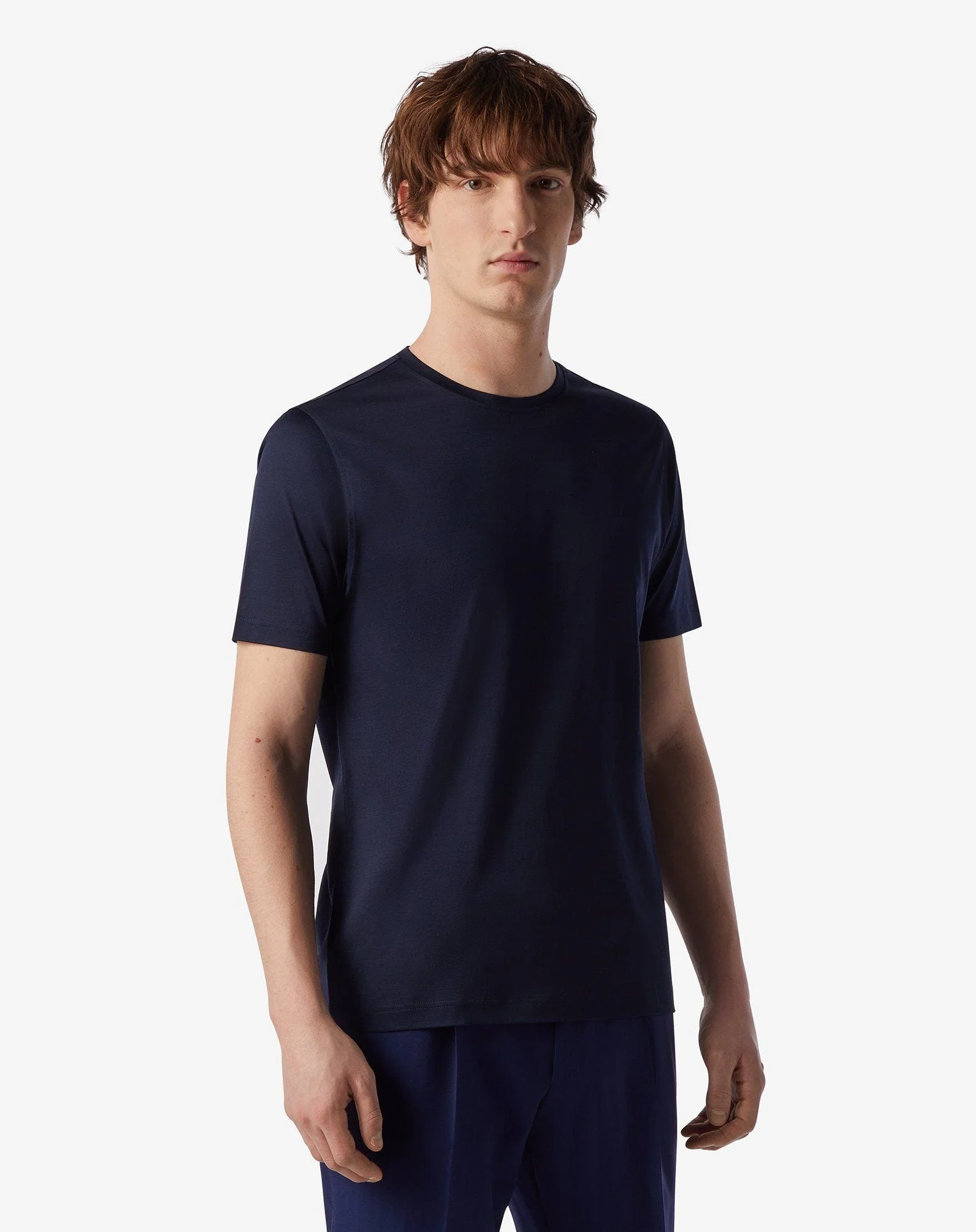 Navy blue crew neck Fil d'Ecosse t-shirt - 1