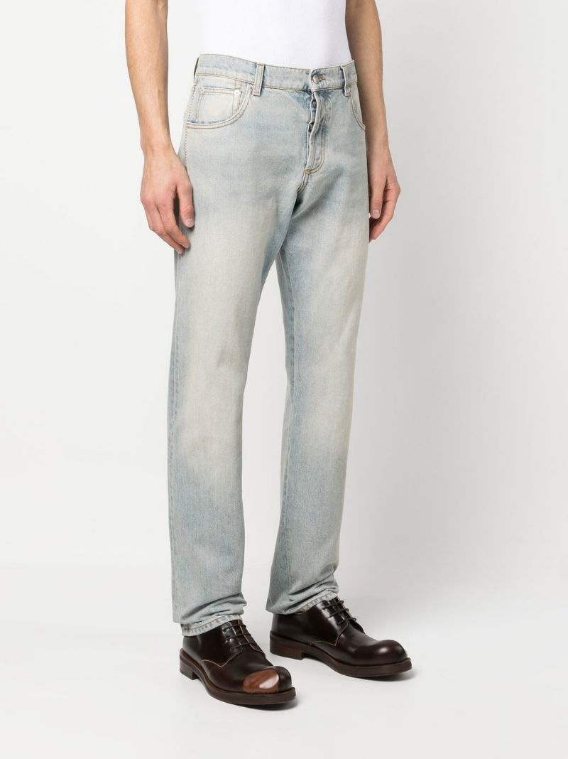 logo-patch washed cotton jeans - 3