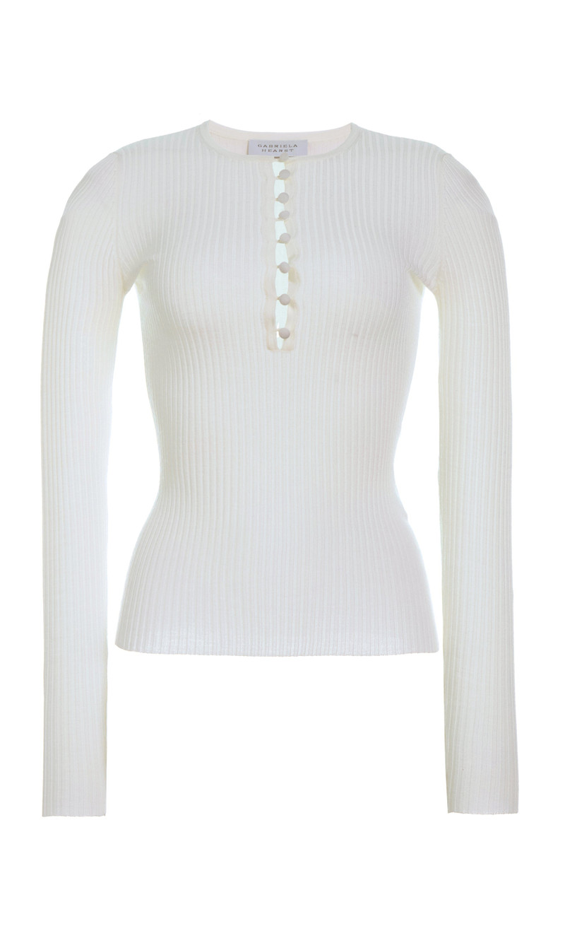 Mirta Knit Sweater in Ivory Merino Wool - 1