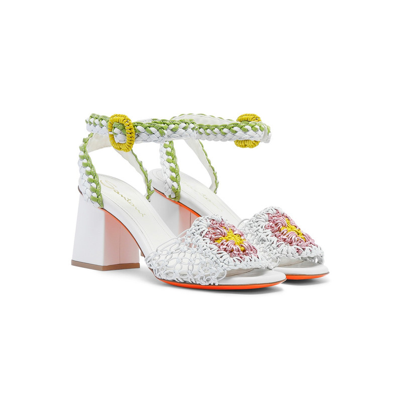 Santoni Women's white woven nappa leather high-heel sandal outlook
