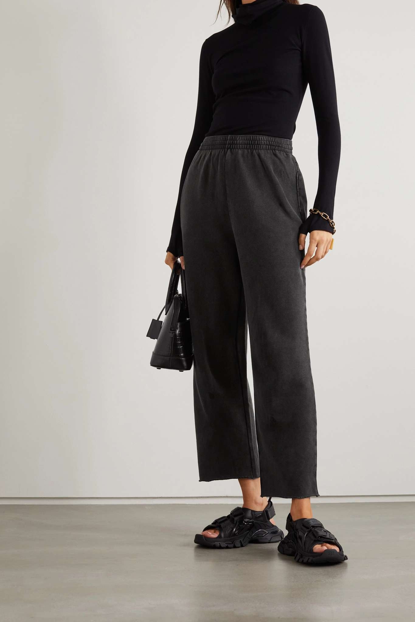 Cropped cotton-jersey track pants - 2