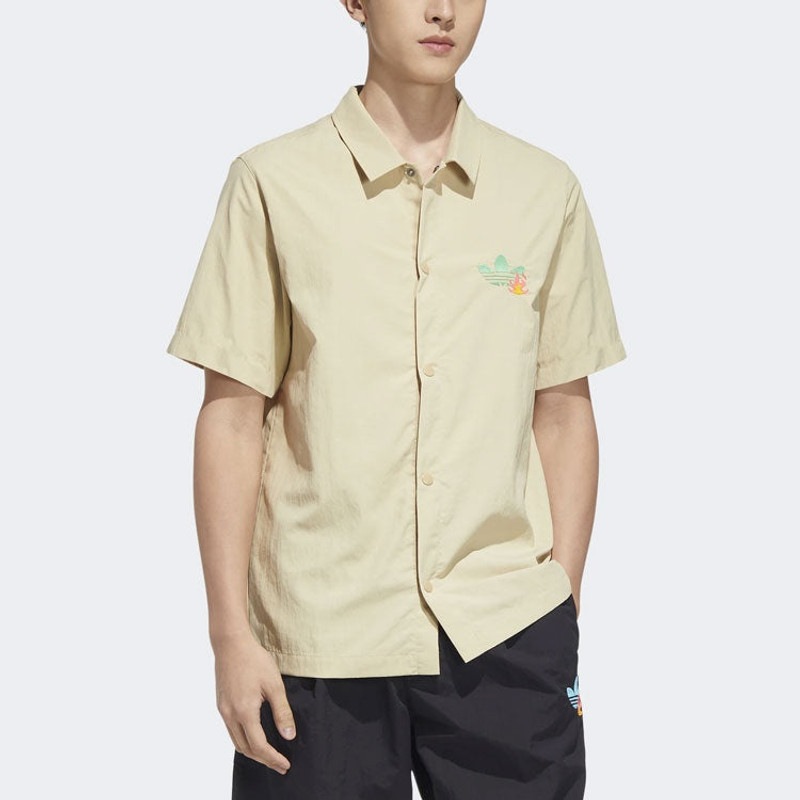 adidas adidas originals Solid Color Cartoon Pattern Casual Short Sleeve Shirt Khaki HM8040 outlook