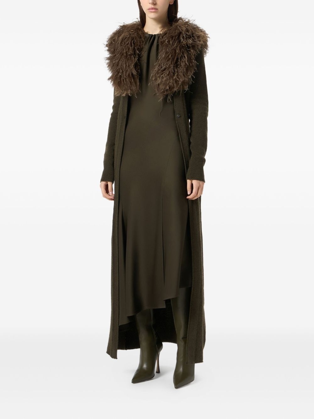 feather-embellished long cardigan - 2