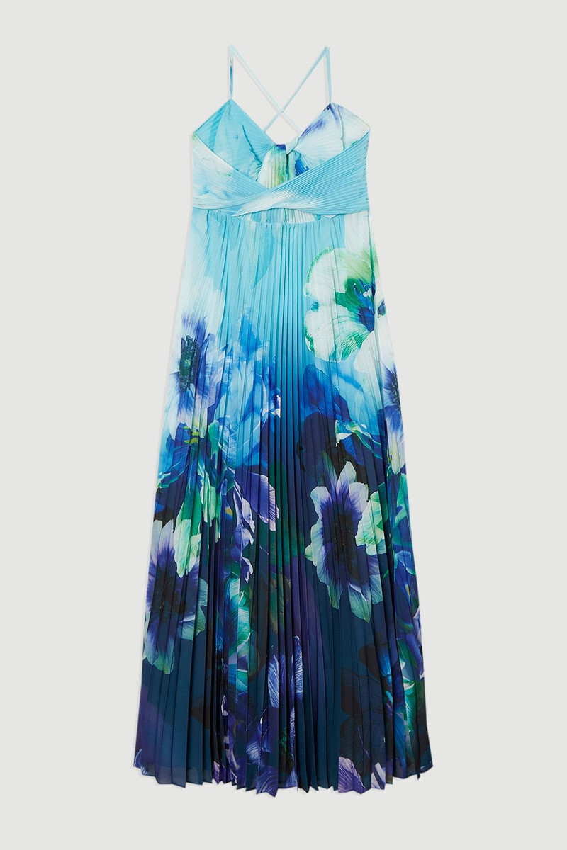 Ombre Floral Soft Pleated Woven Strappy Maxi Dress 4