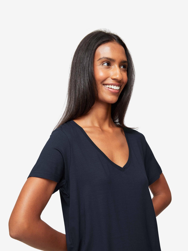 Women's V-Neck T-Shirt Lara Micro Modal Stretch Navy - 2