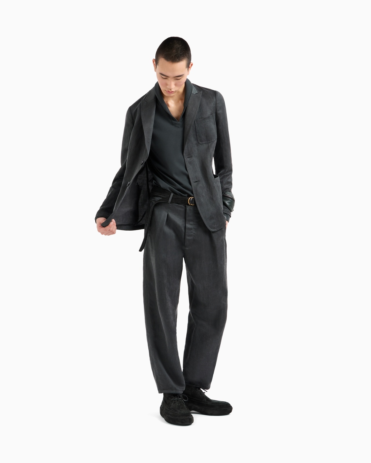 SINGLE-BREASTED JACKET IN WASHED LINEN AND LYOCELL CANVAS - 2