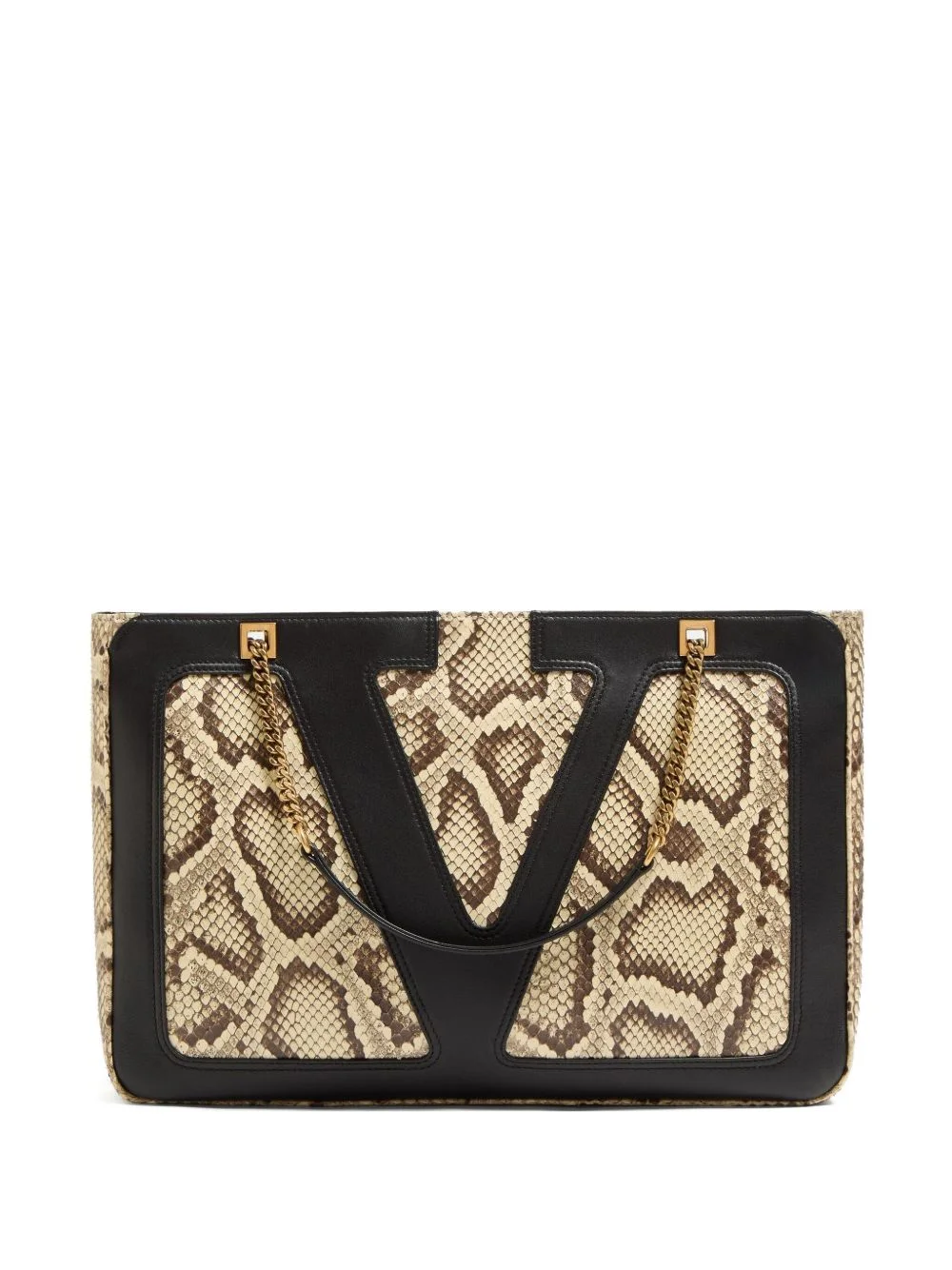snakeskin-patterned leather tote bag - 1