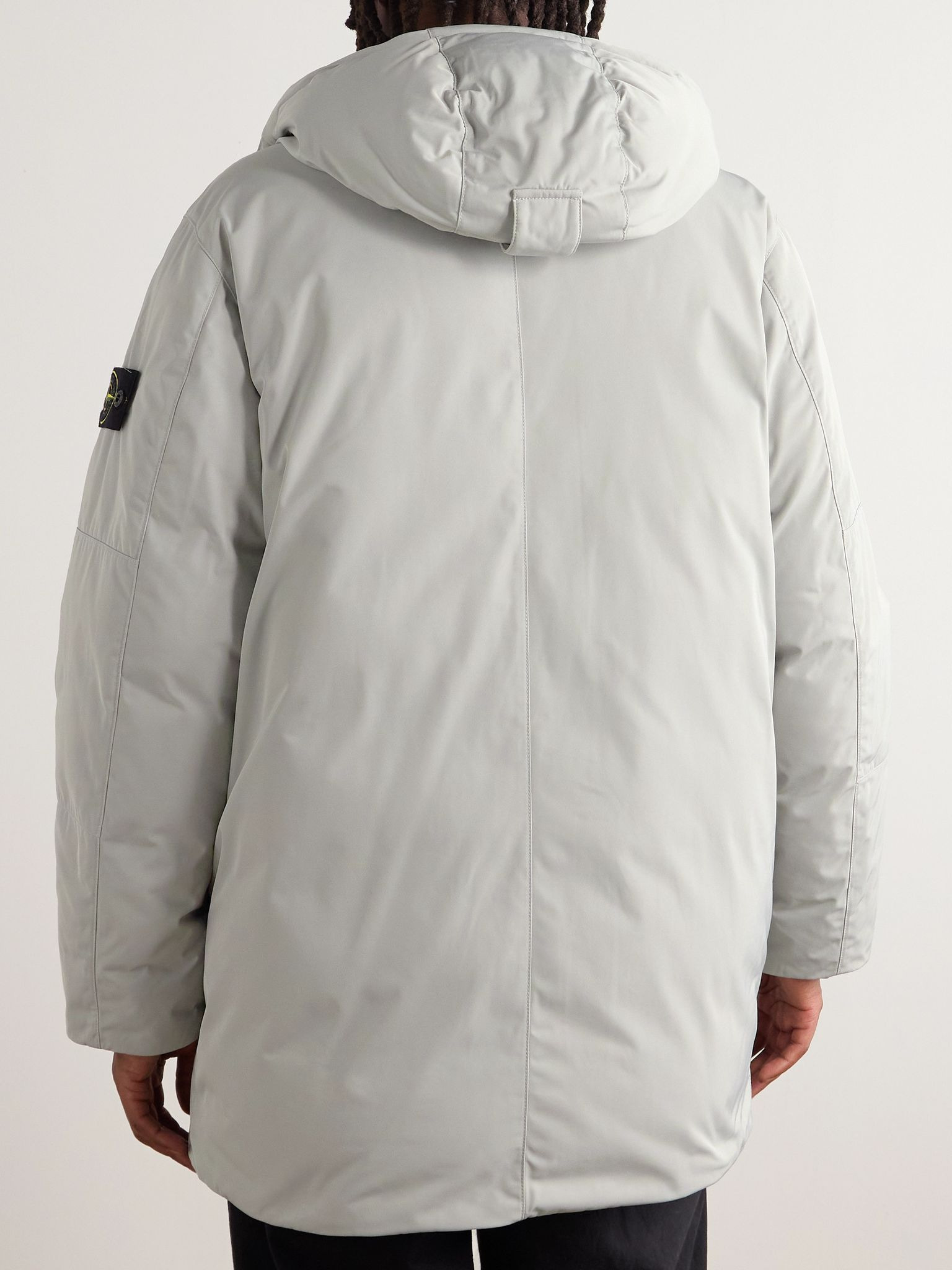 Logo-Appliquéd Micro Twill Hooded Down Parka Gray - 4