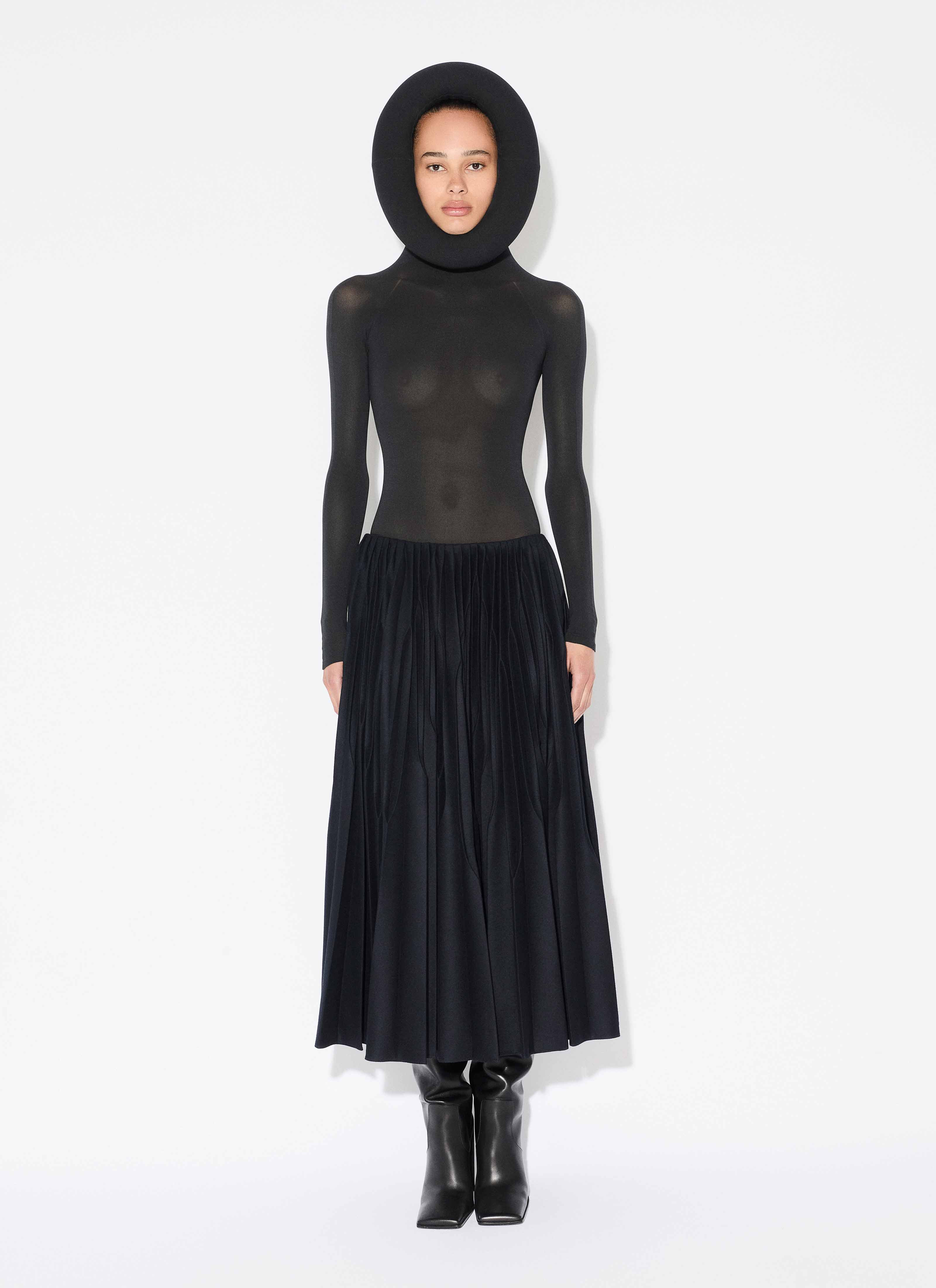 SCULPTURAL HOOD BODYSUIT IN SECOND-SKIN KNIT - 2