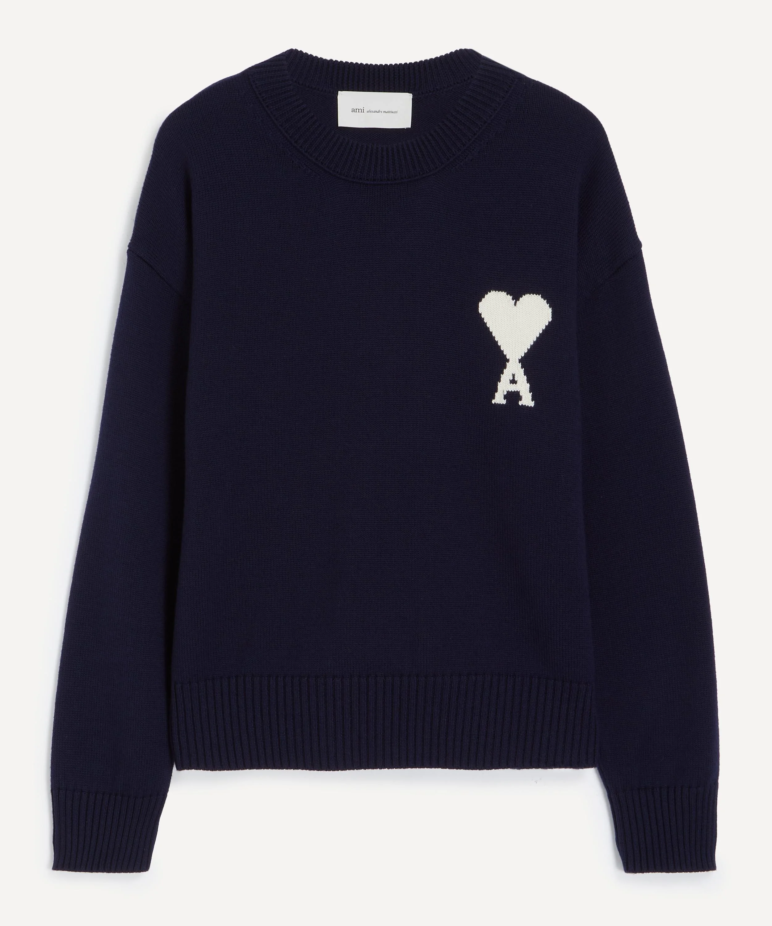 Navy Wool-Cotton Crew-Neck Ami de Coeur Jumper - 1
