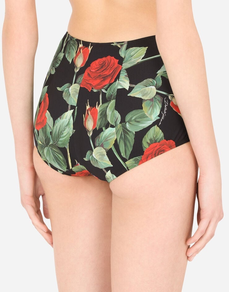 High-waisted bikini bottoms with rose print - 5