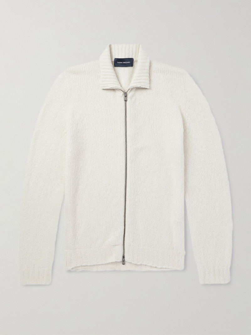 Merino Wool-Blend Zip-Up Cardigan Cream 1