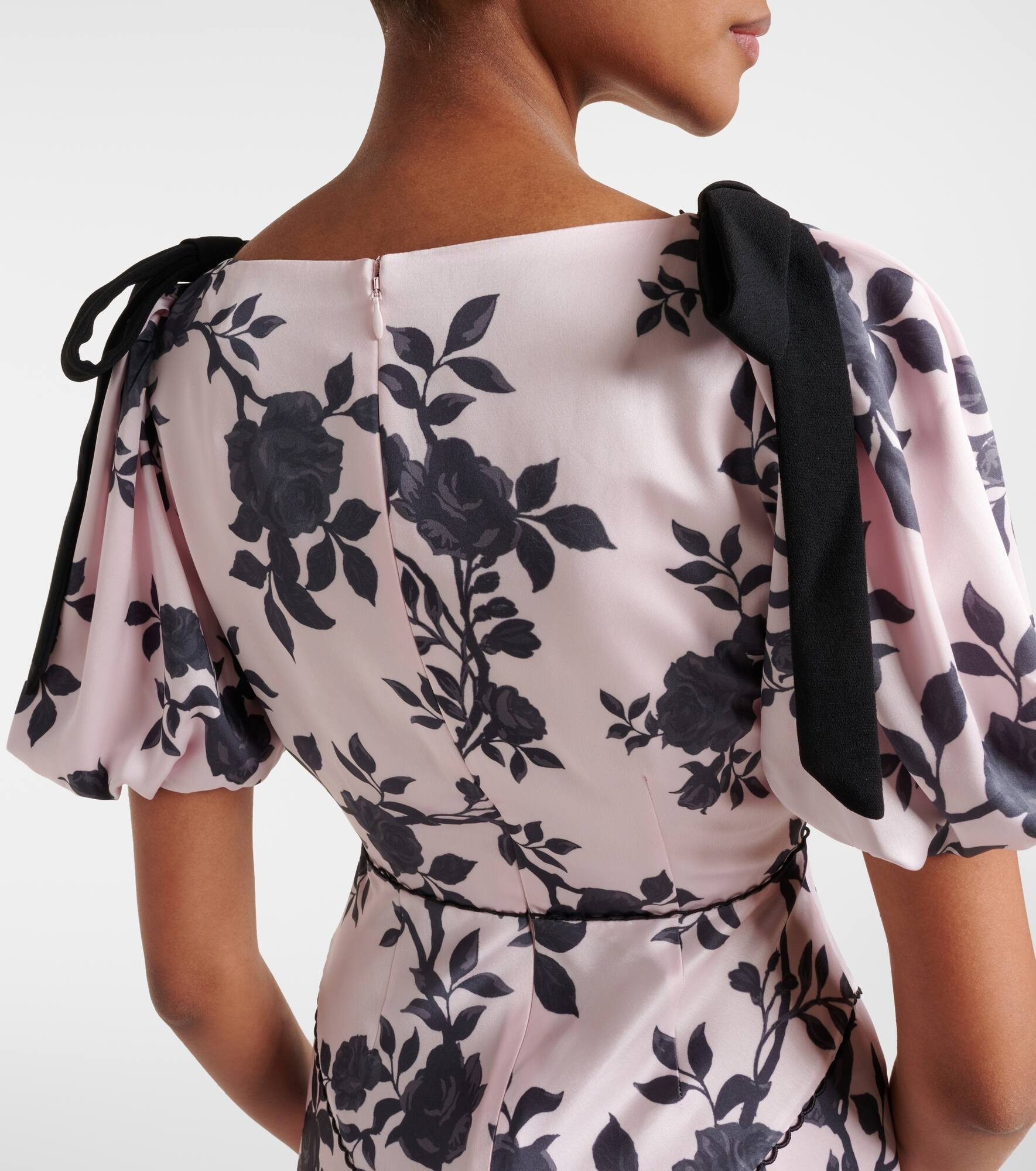 Floral bow-detail satin midi dress - 6