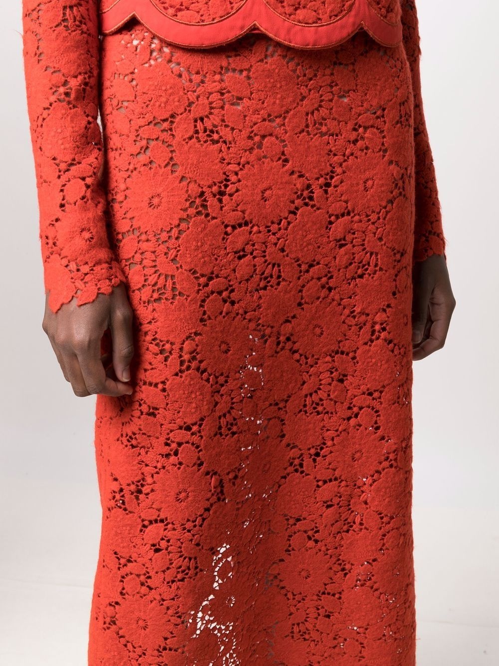 high-waist floral-embroidered skirt - 5