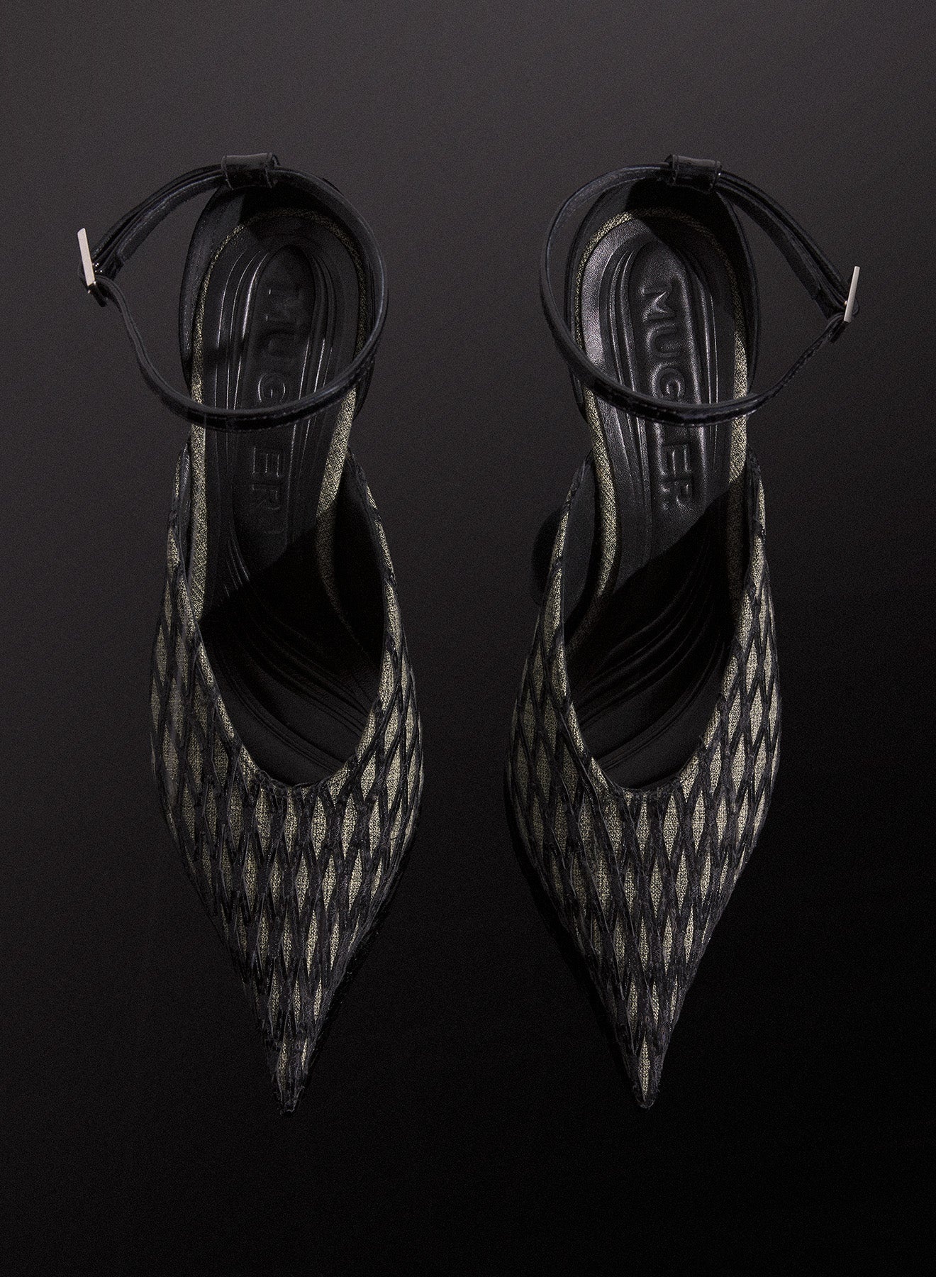green embroidered strappy fang 95 mules - 4