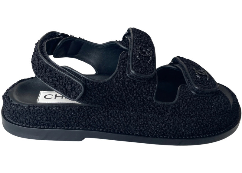 Chanel Quilted Dad Sandal Tweed Fabric Black (Women's) 1