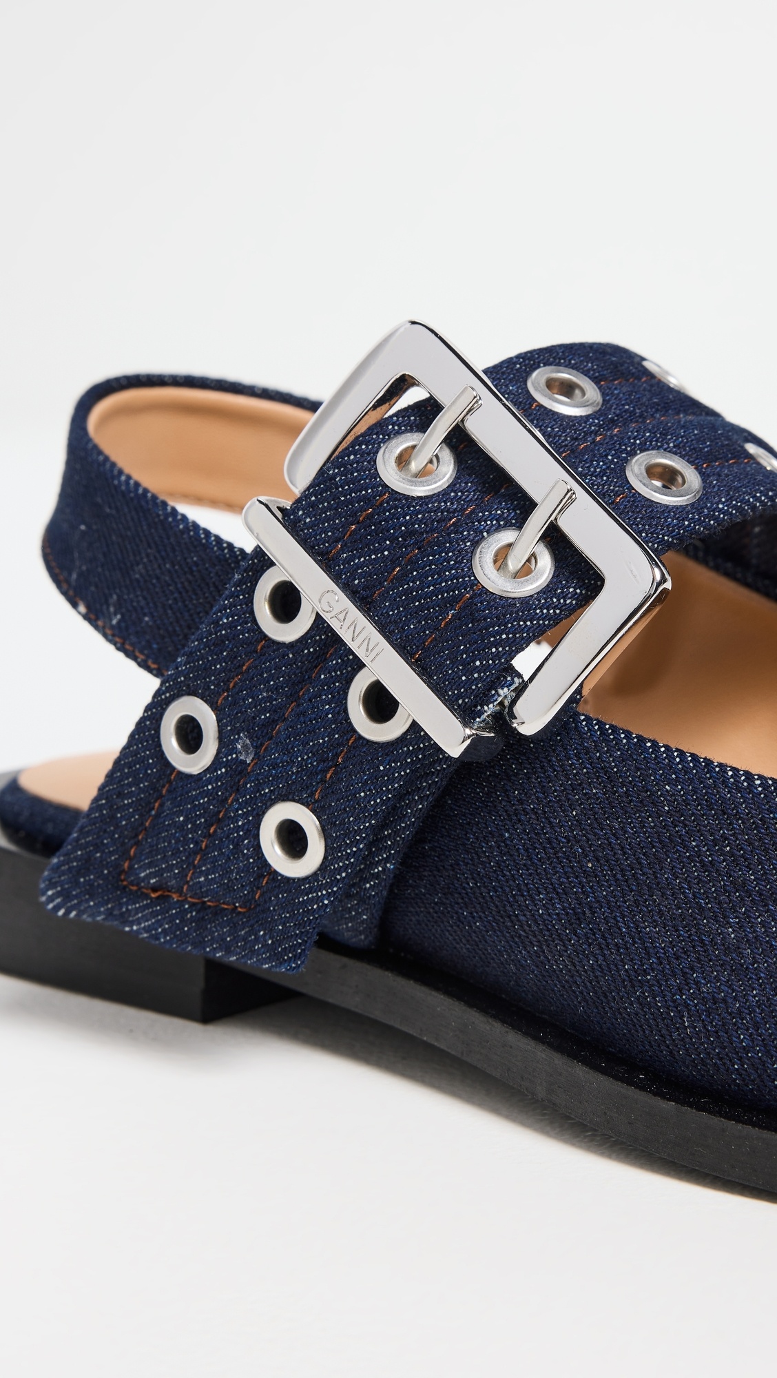 Buckle Ballerina Denim Sandals - 5