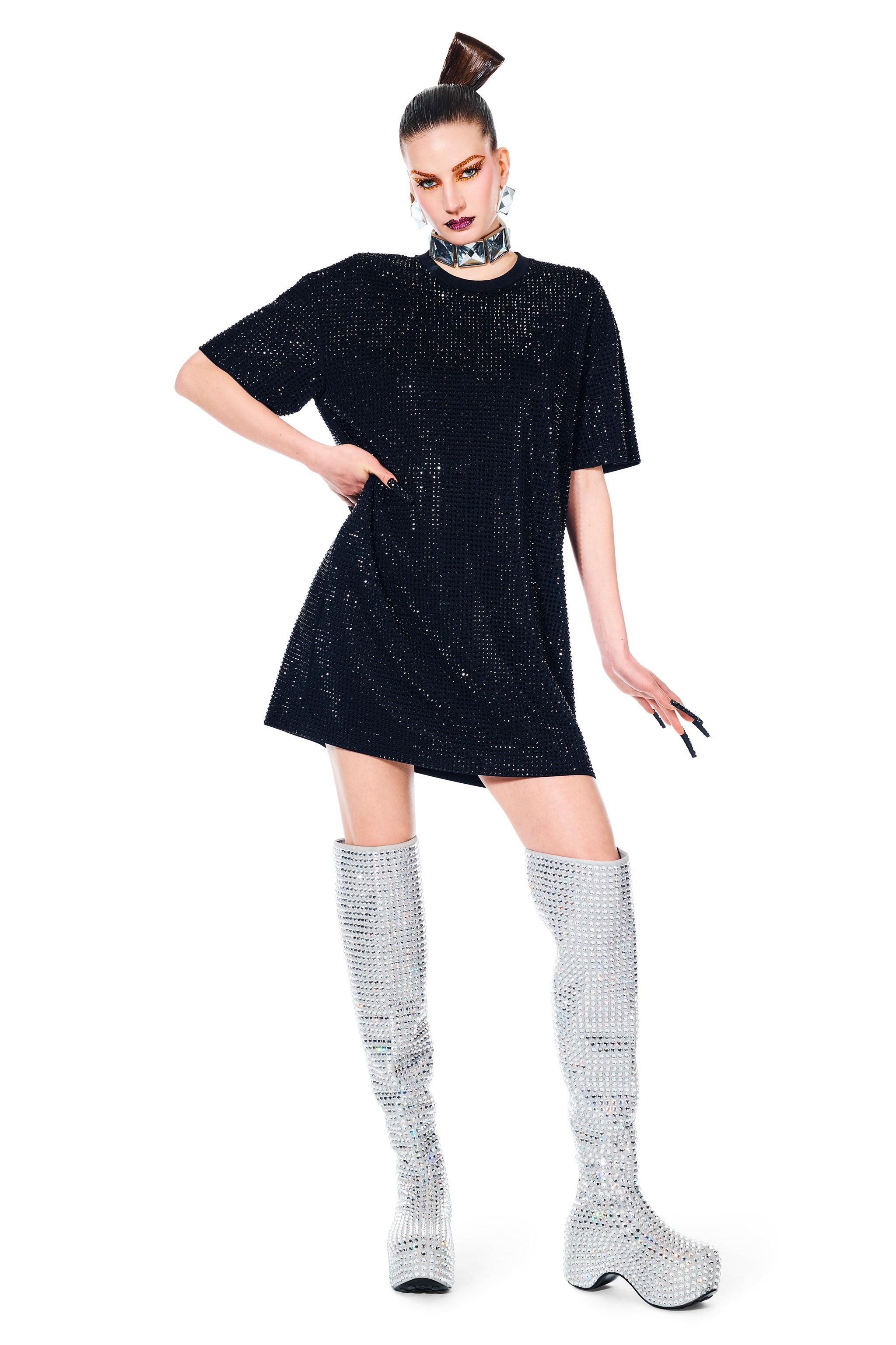 CRYSTAL EMBELLISHED T-SHIRT DRESS - 5