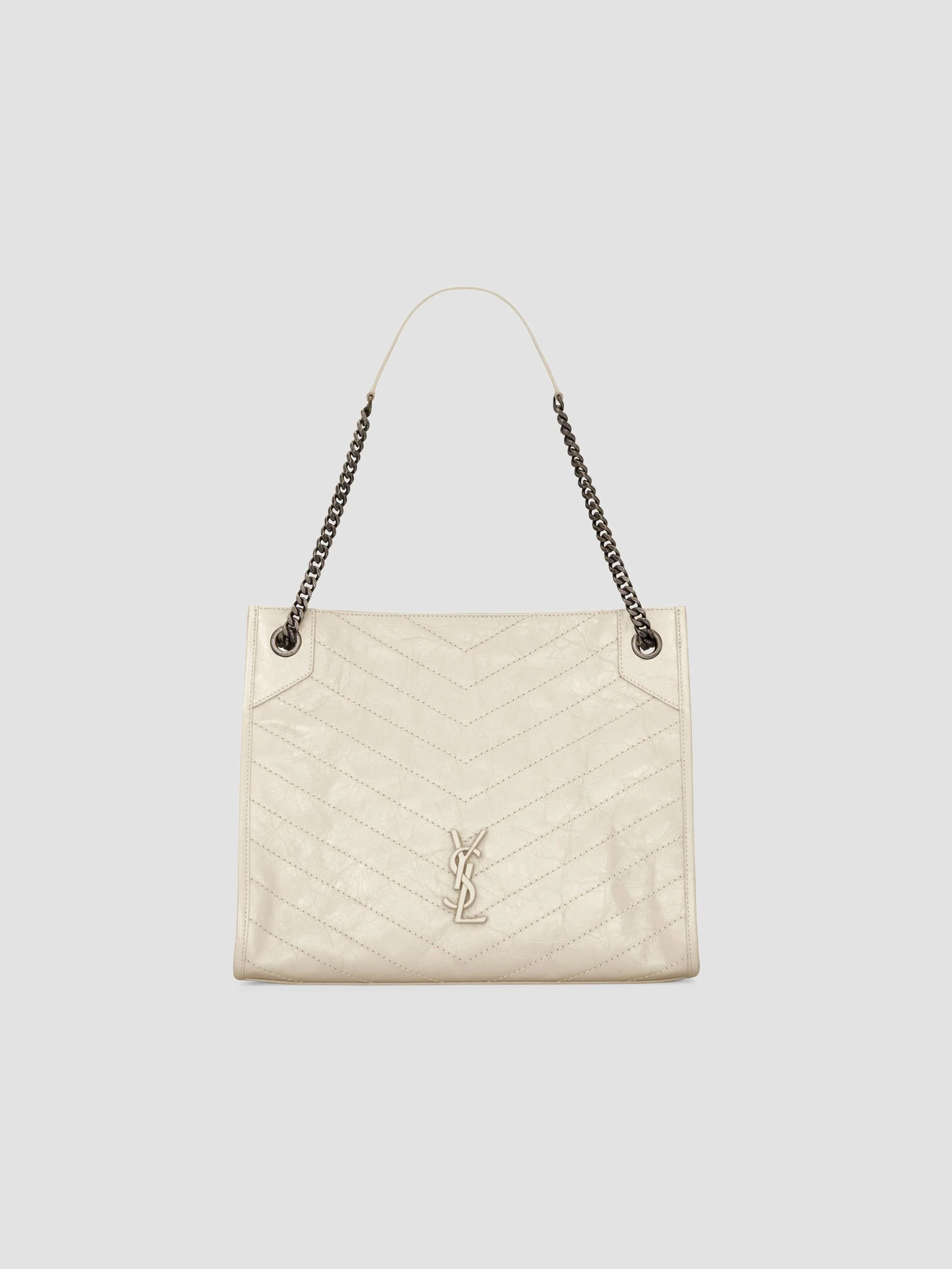 Women's Niki Medium Shopping Tote Bag in Crinkled Vintage Leather - White - 1