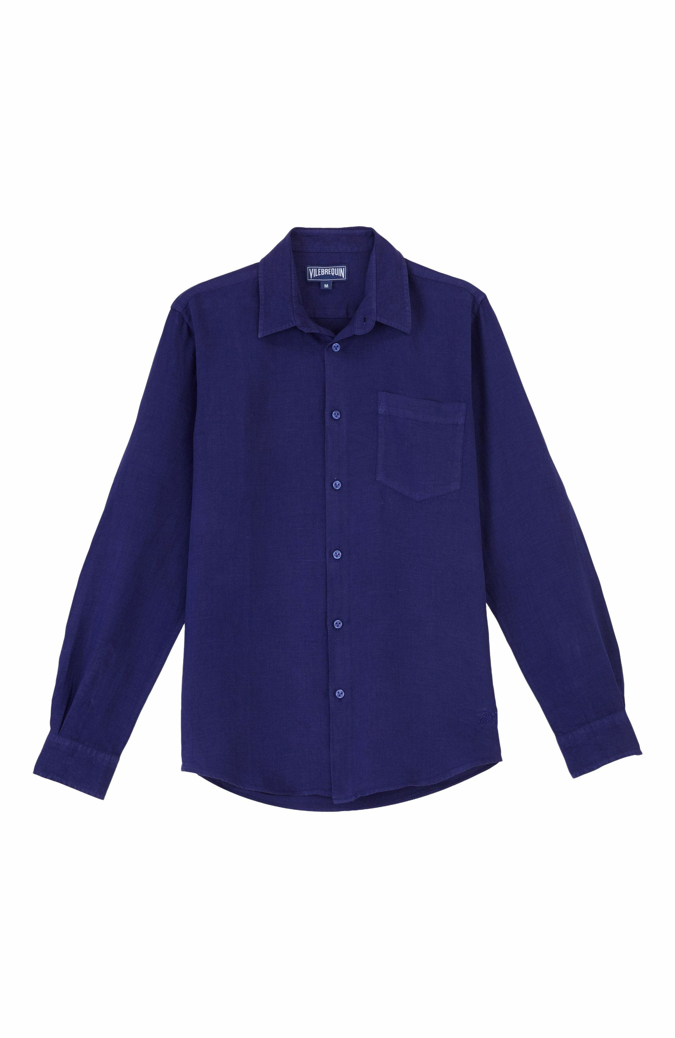 Vilebrequin Men's Solid Linen Shirt in Minuit at Nordstrom - 8