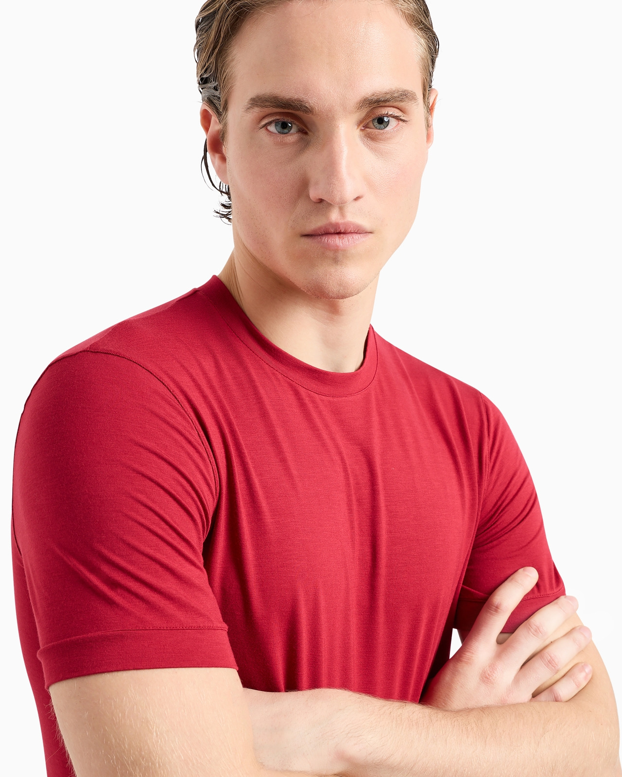 Crew-neck short-sleeved T-shirt in stretch viscose jersey - 5