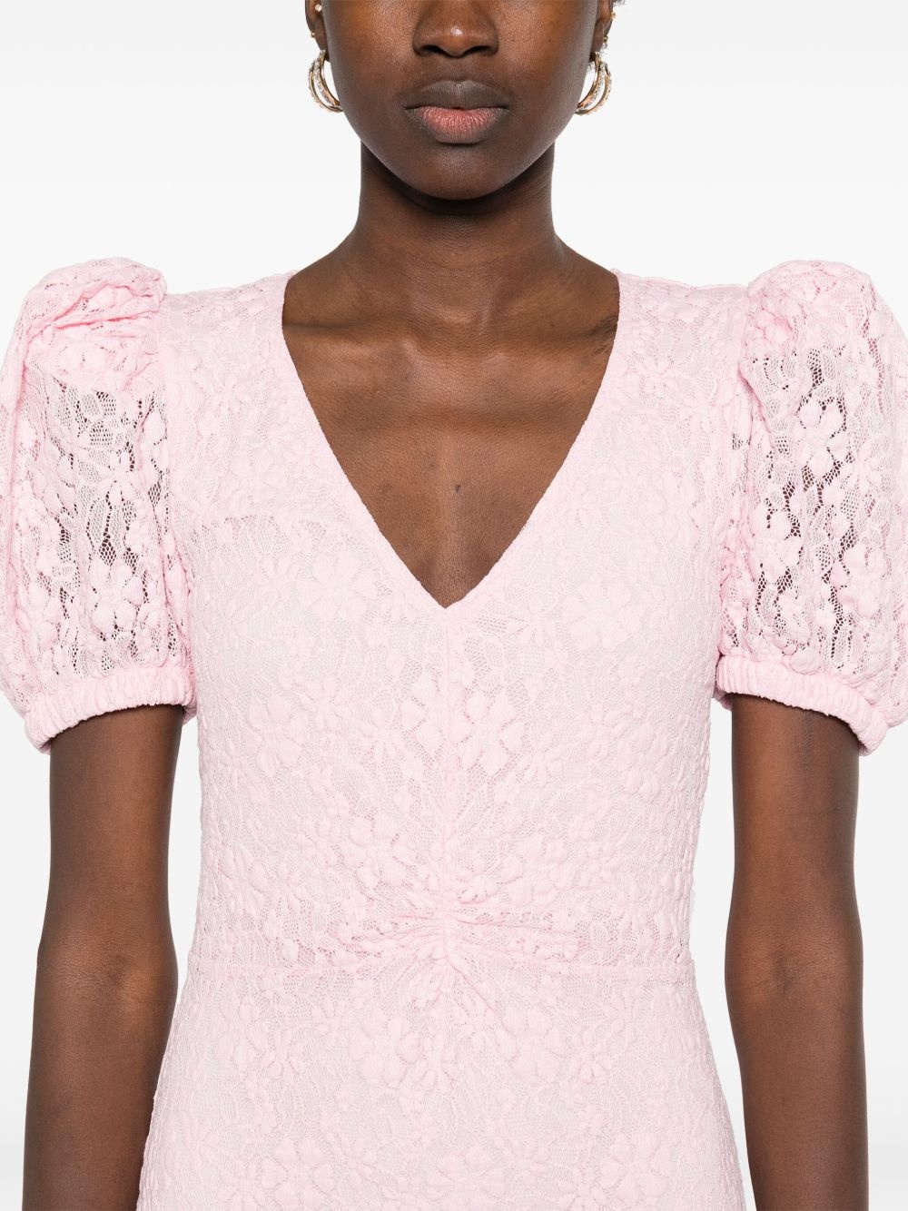 lace puff-sleeve midi dress - 5