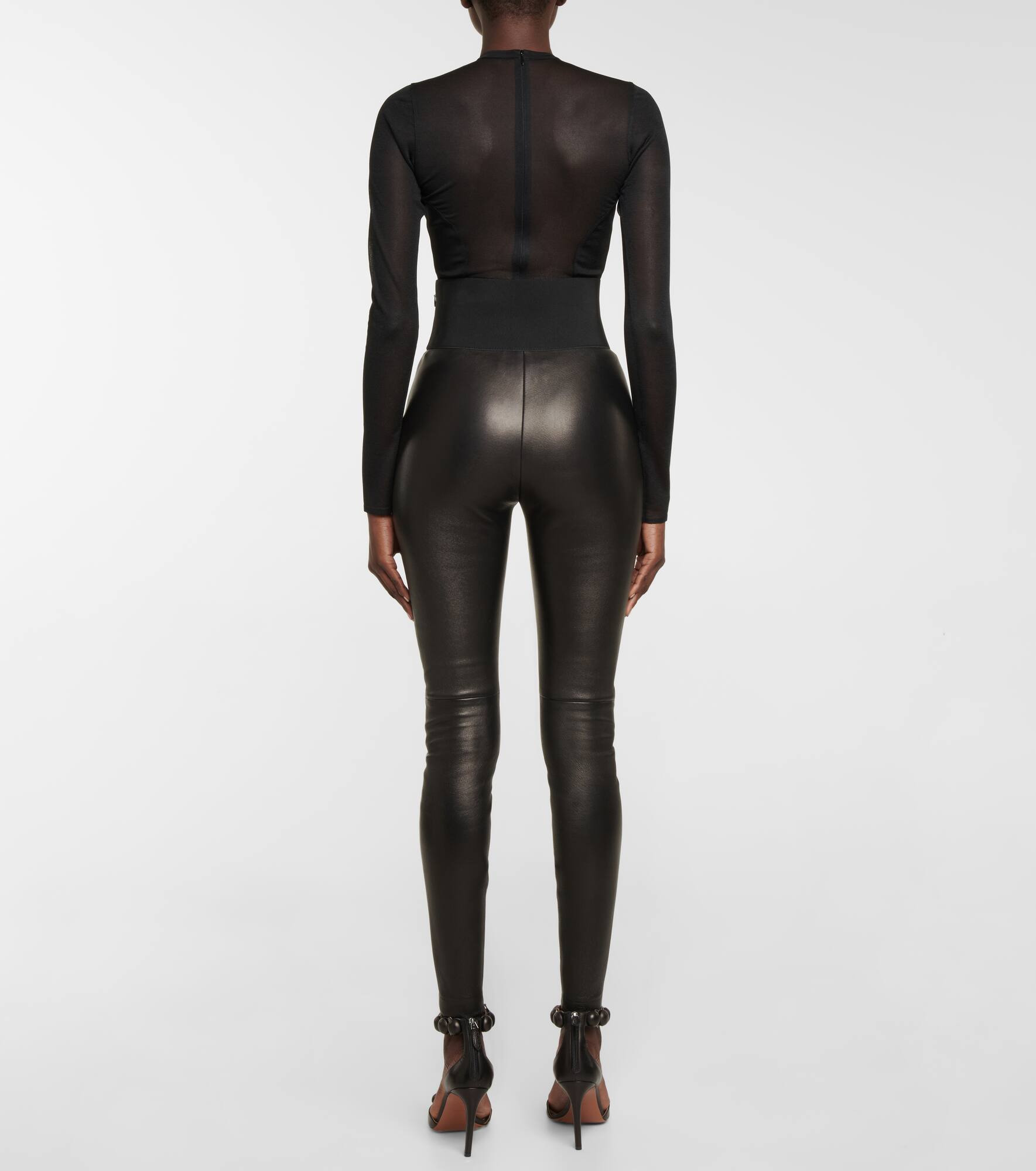 Belted high-rise leather leggings - 3