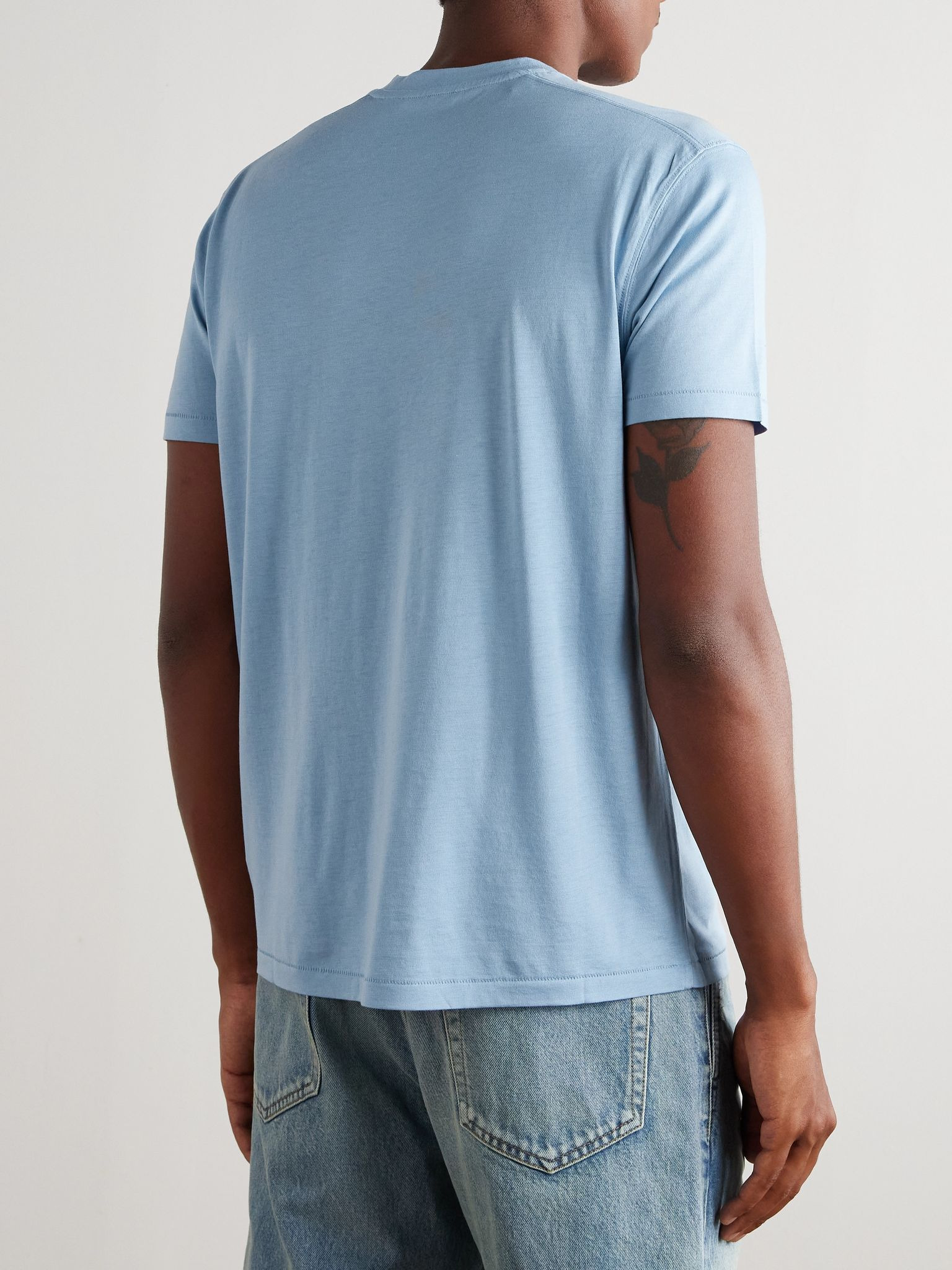 Lyocell and Cotton-Blend Jersey T-Shirt Blue - 4