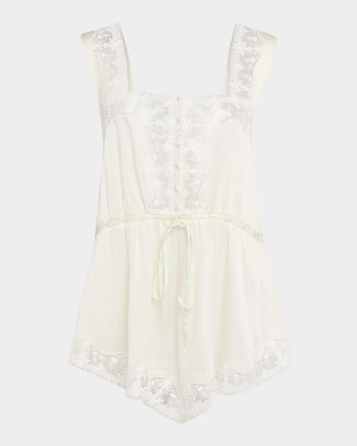 Lace-Trim Silk Sleeveless Top - 1