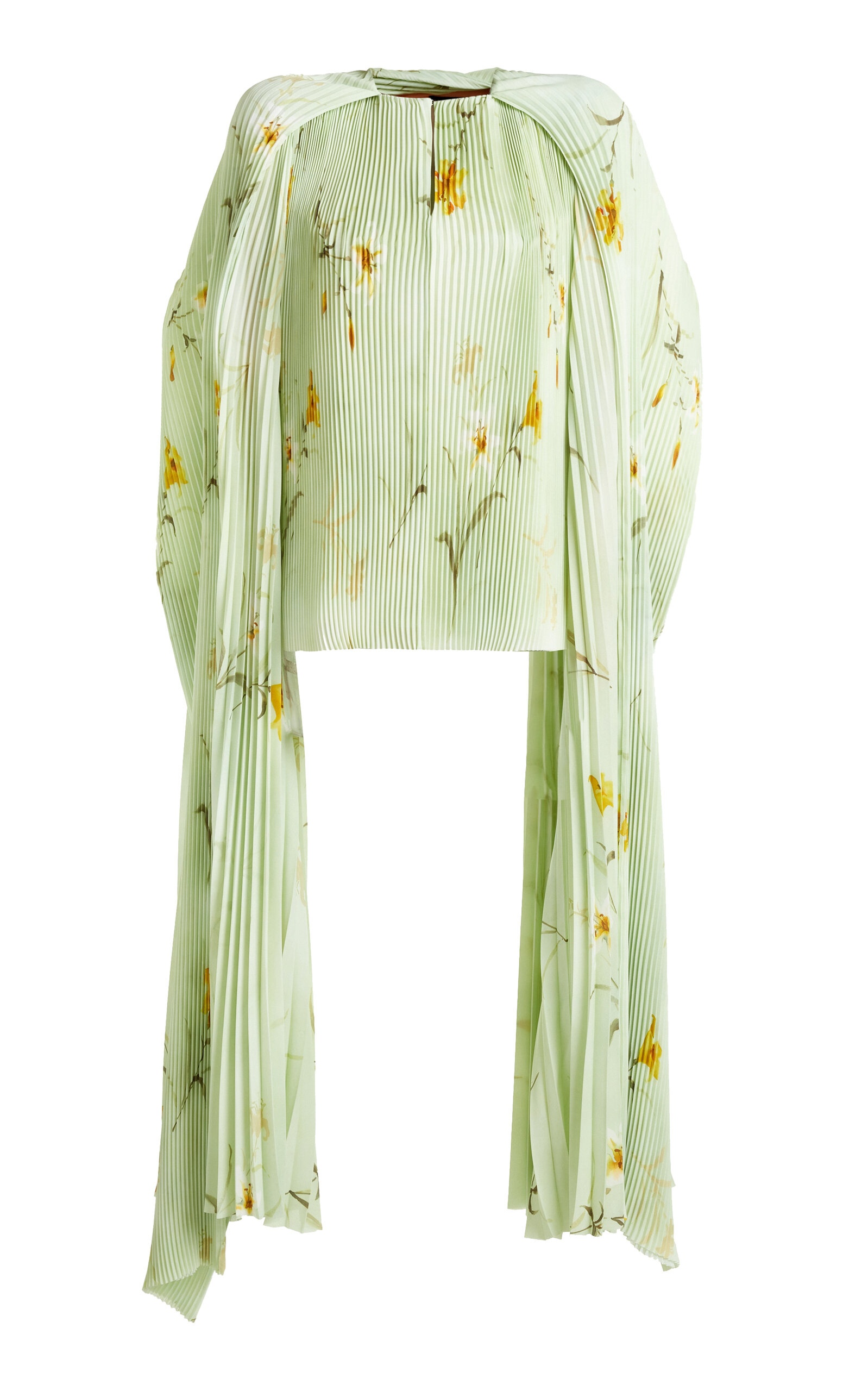 Pleated Scarf Sleeve Chiffon Top green - 1