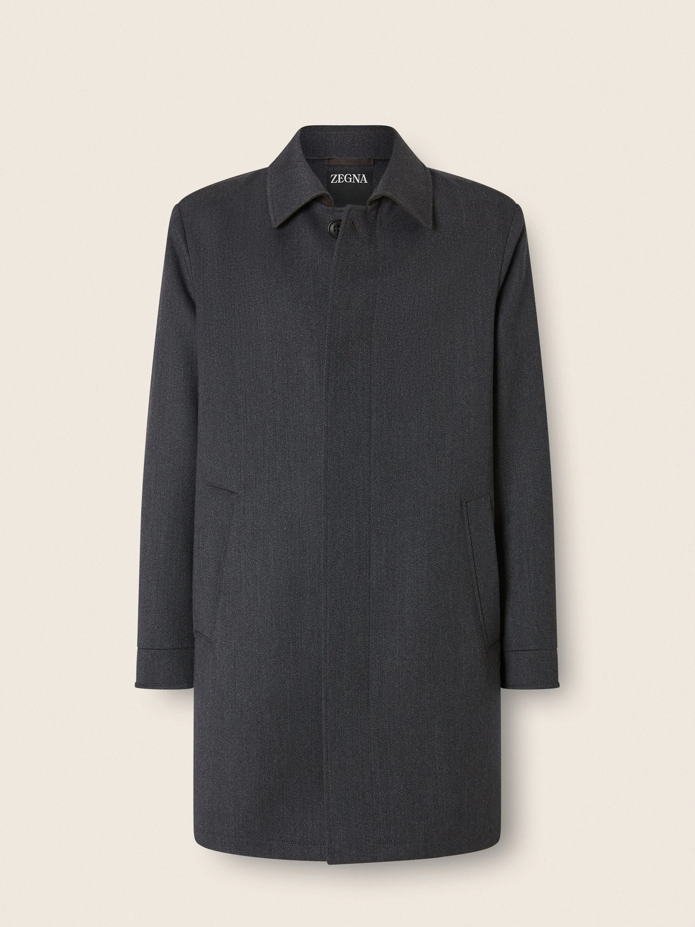 BLACK MÉLANGE WOOL AND CASHMERE TRENCH COAT - 1