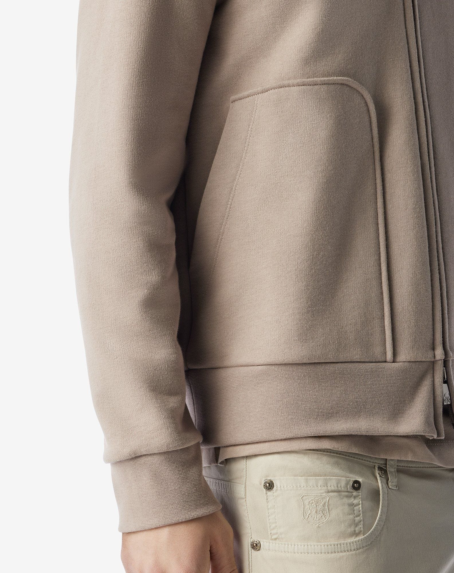 Beige cotton blend full-zip sweatshirt - 5