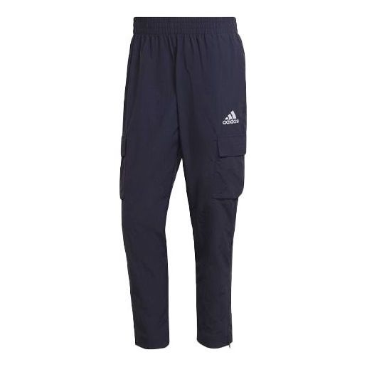 Men's adidas Solid Color Logo Cargo Pocket Casual Sports Pants/Trousers/Joggers Blue HE1860 - 1