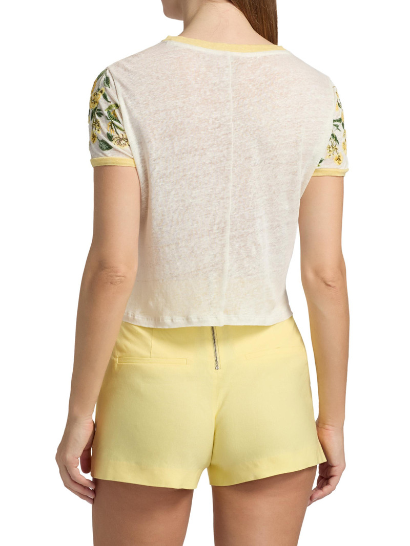 Women's Cindy Embroidered Linen Crop T-Shirt - Fresh Air Butter 5