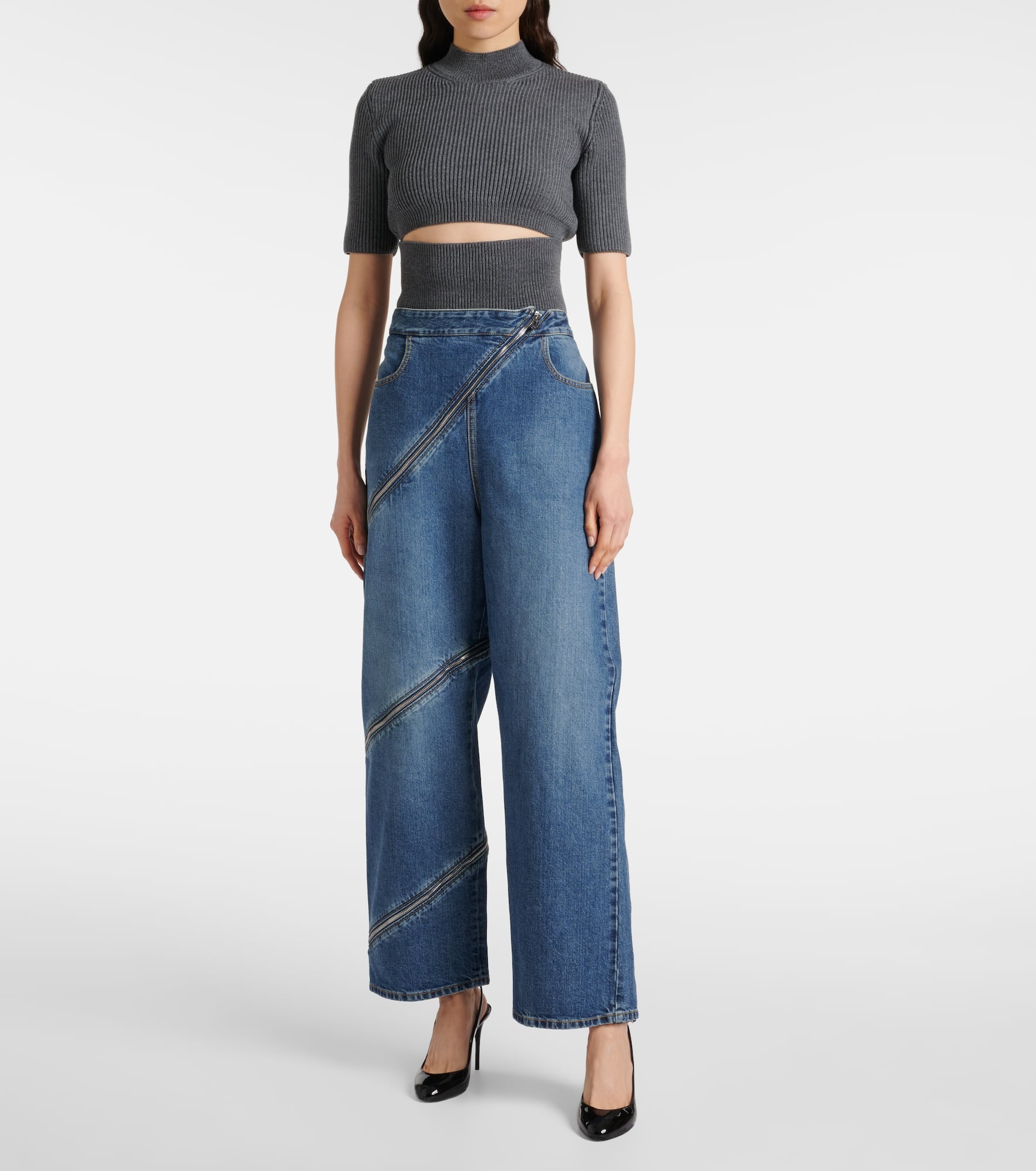 Ribbed-knit cutout wool-blend top - 2