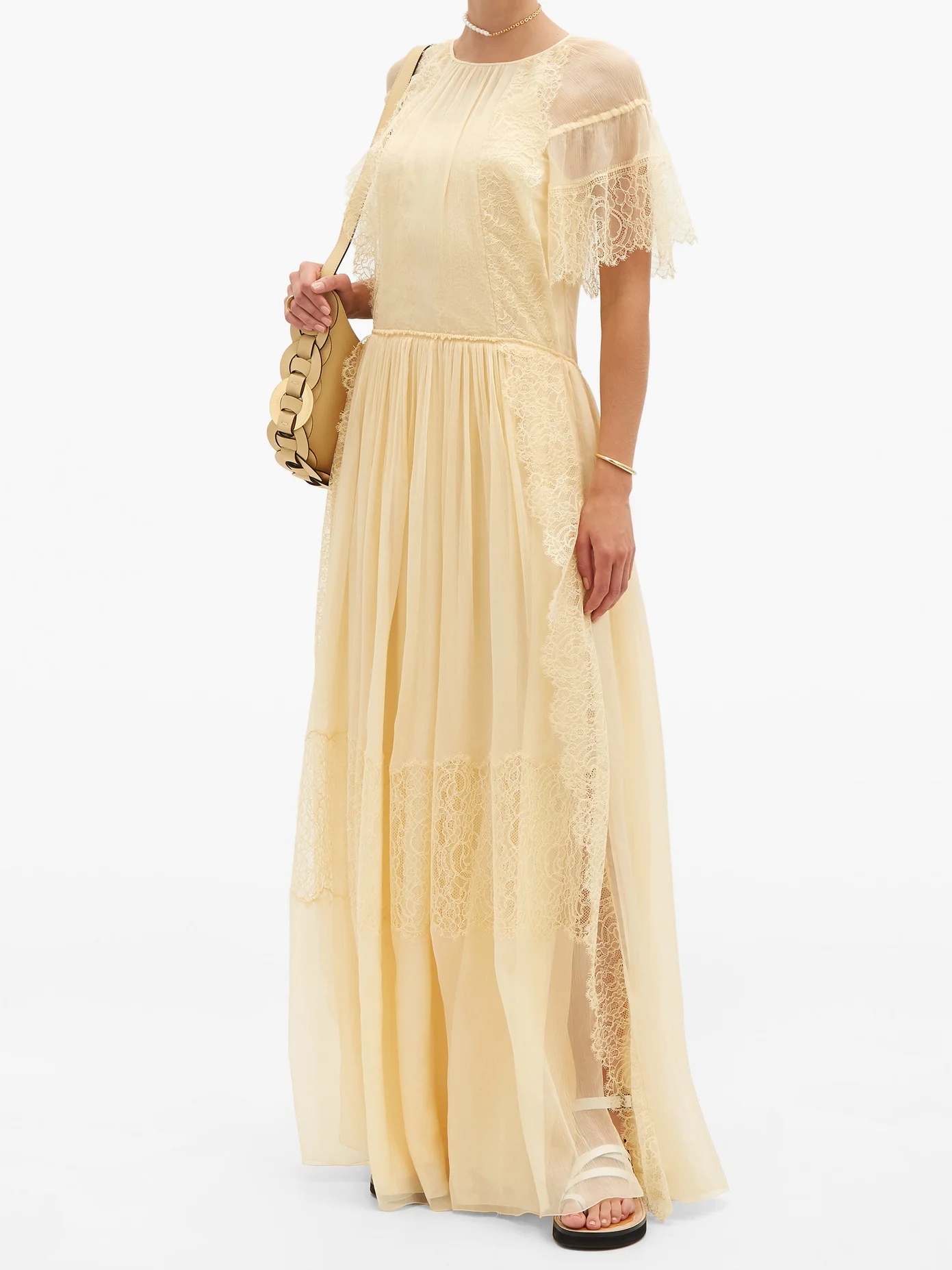 Lace-sleeve silk maxi dress - 2