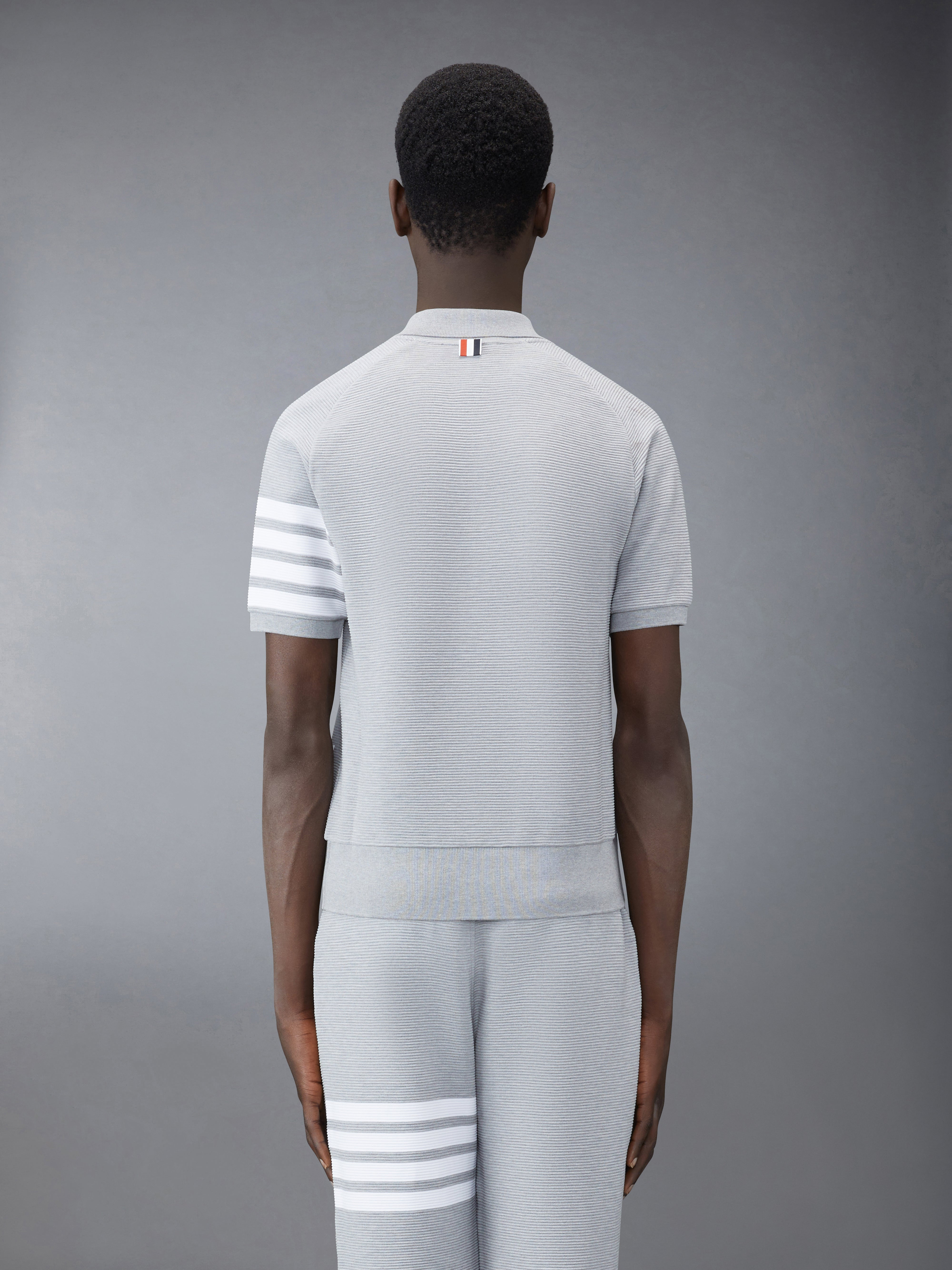 Light Grey Cotton Ottoman Rib 4-Bar Polo - 2