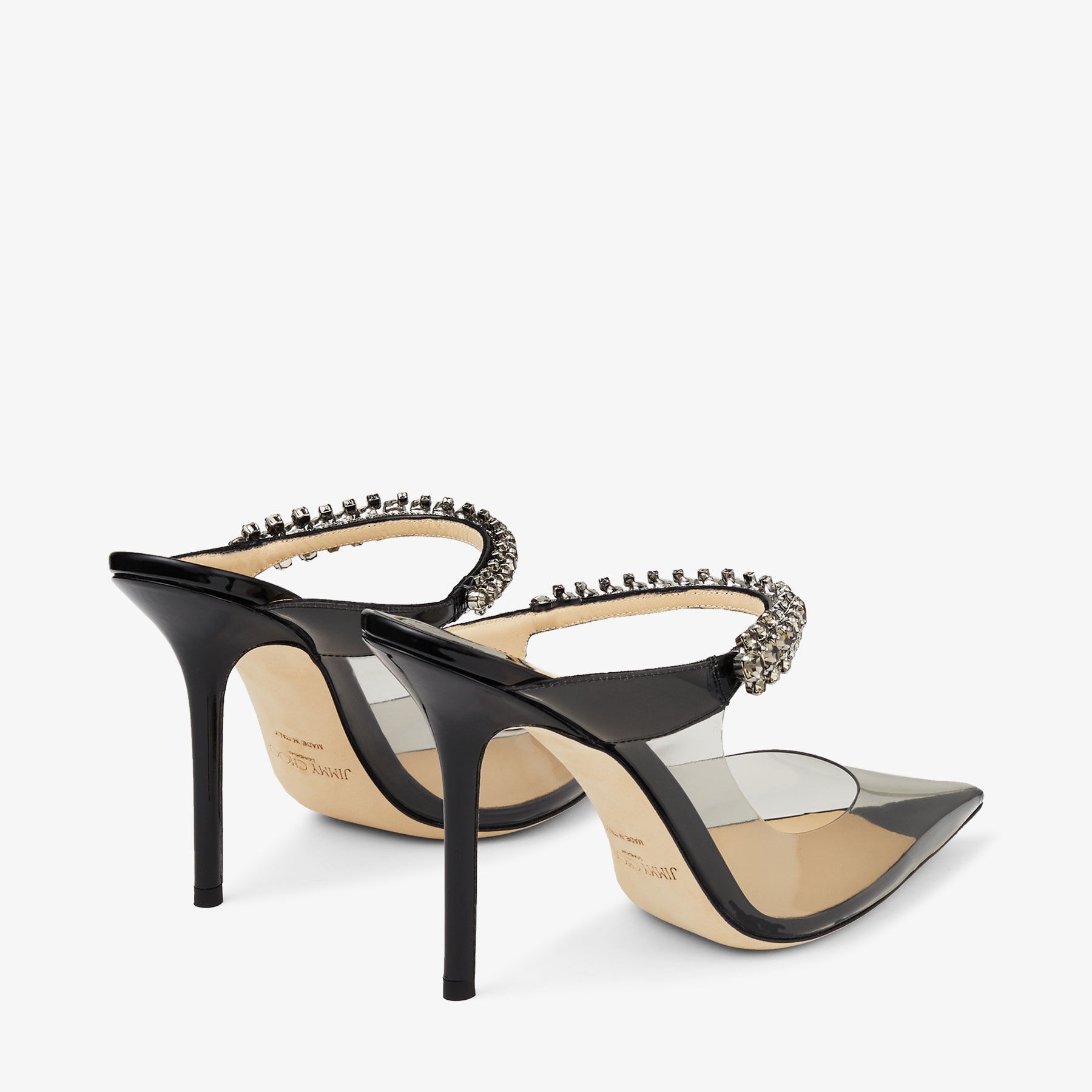 Bing 100
Black Patent Leather Mules with Crystal Strap - 6
