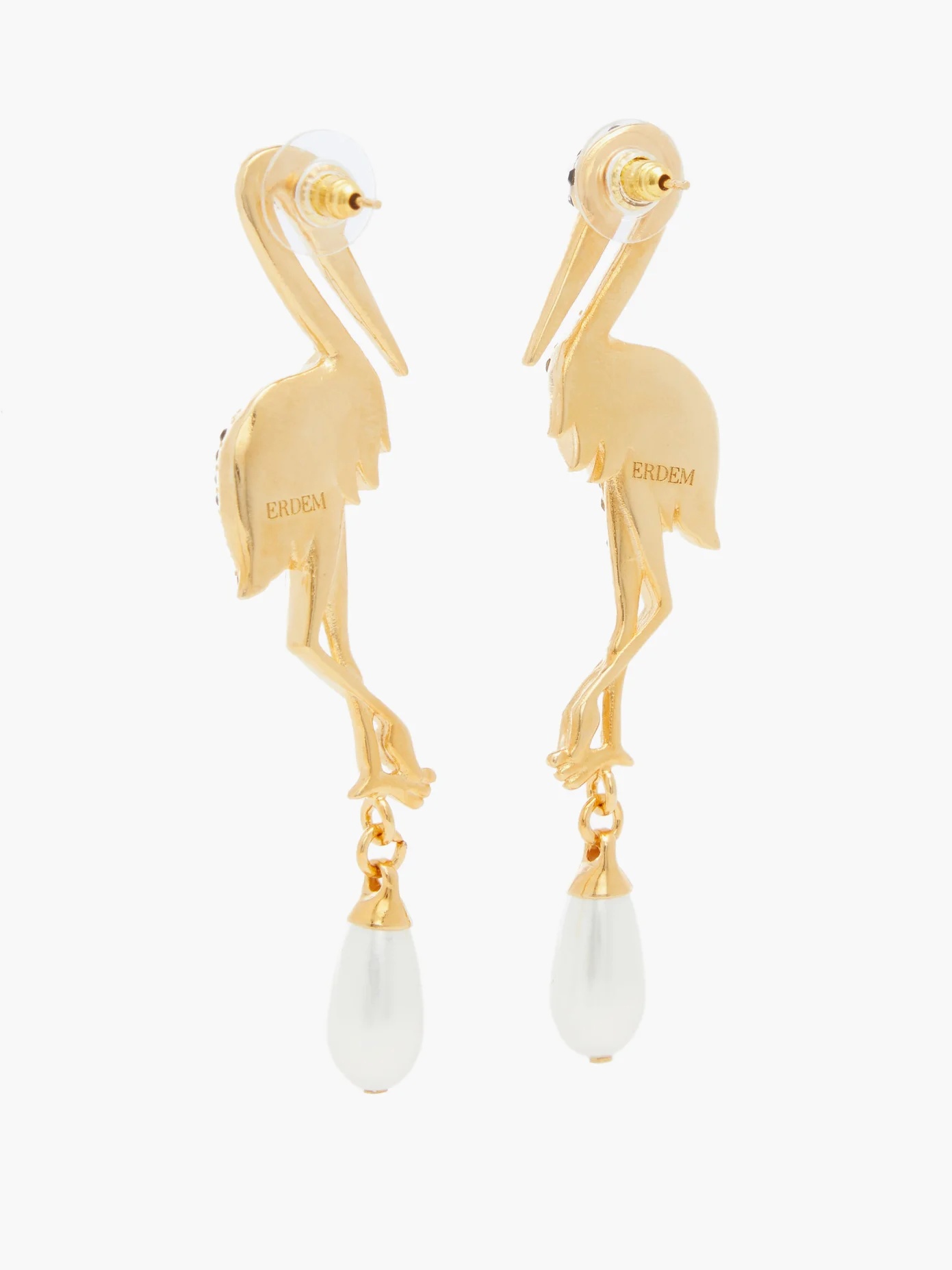 Crane crystal and faux-pearl embellished earrings - 3