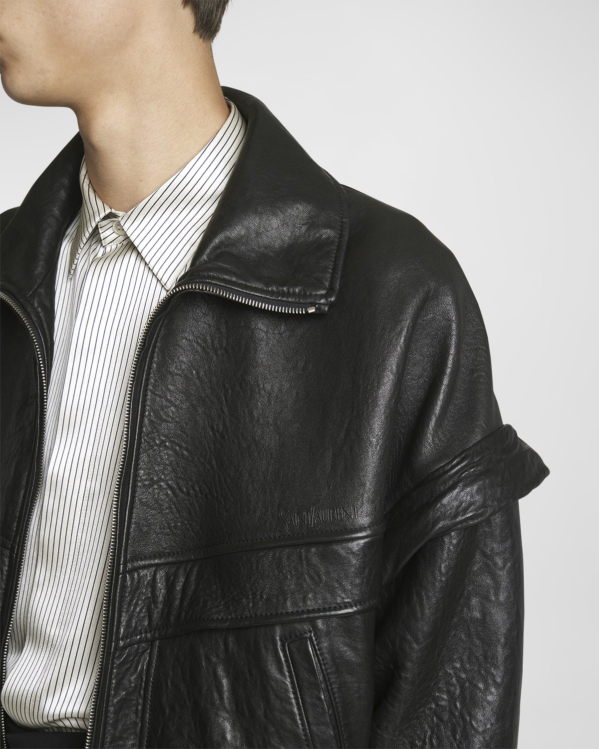 SAINT LAURENT Men's 80s Leather Bomber Jacket | neimanmarcus