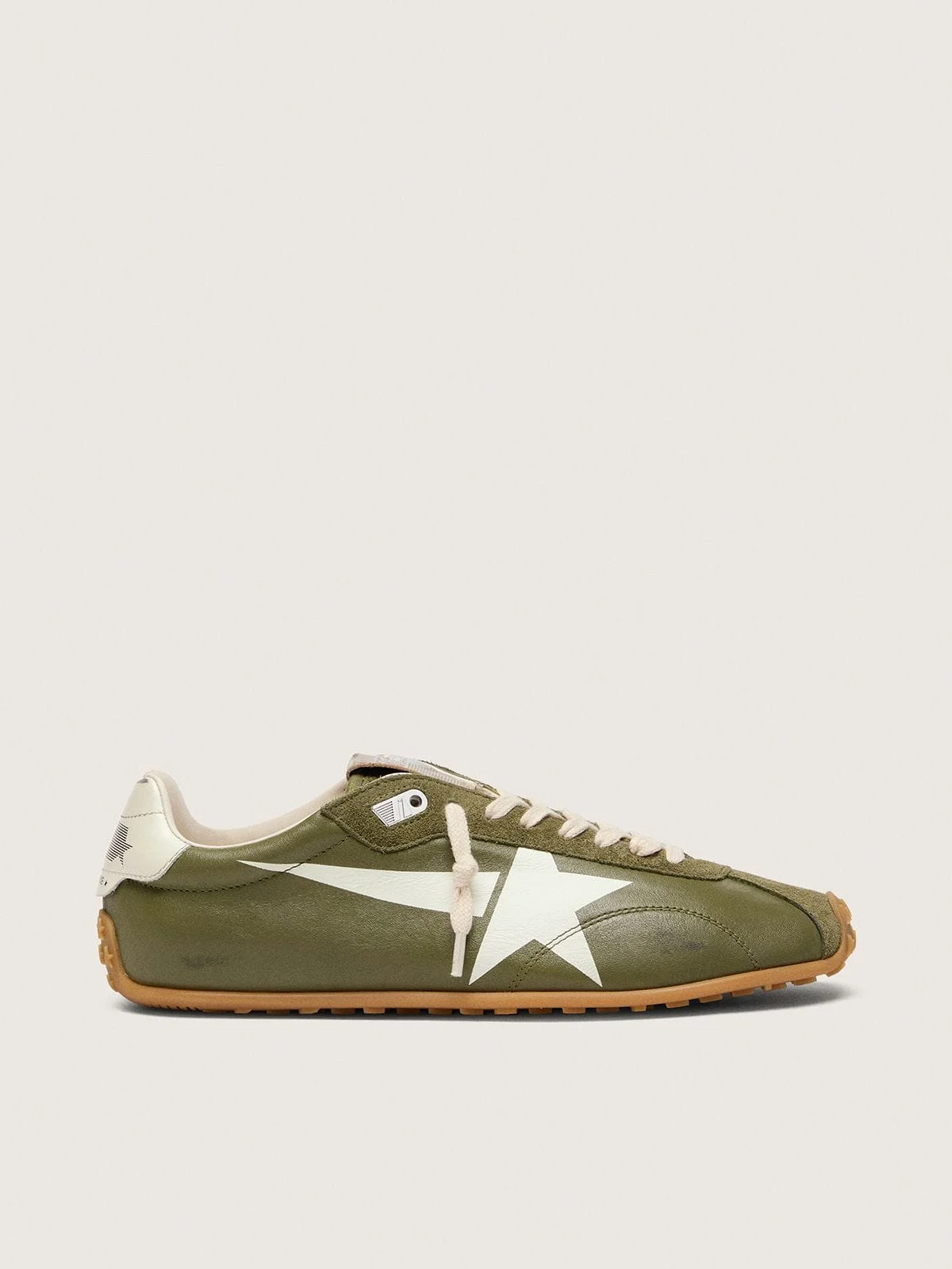 Women’s Marathon Speed in olive-green leather with cream star - 1