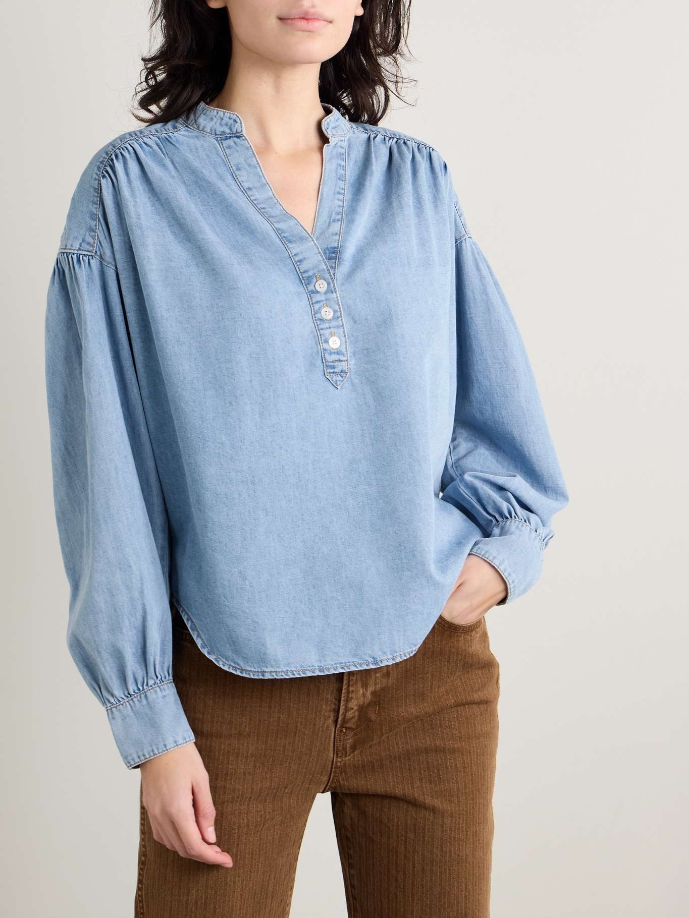 Kylie cotton and TENCEL® Lyocell-blend chambray shirt Mid denim - 3