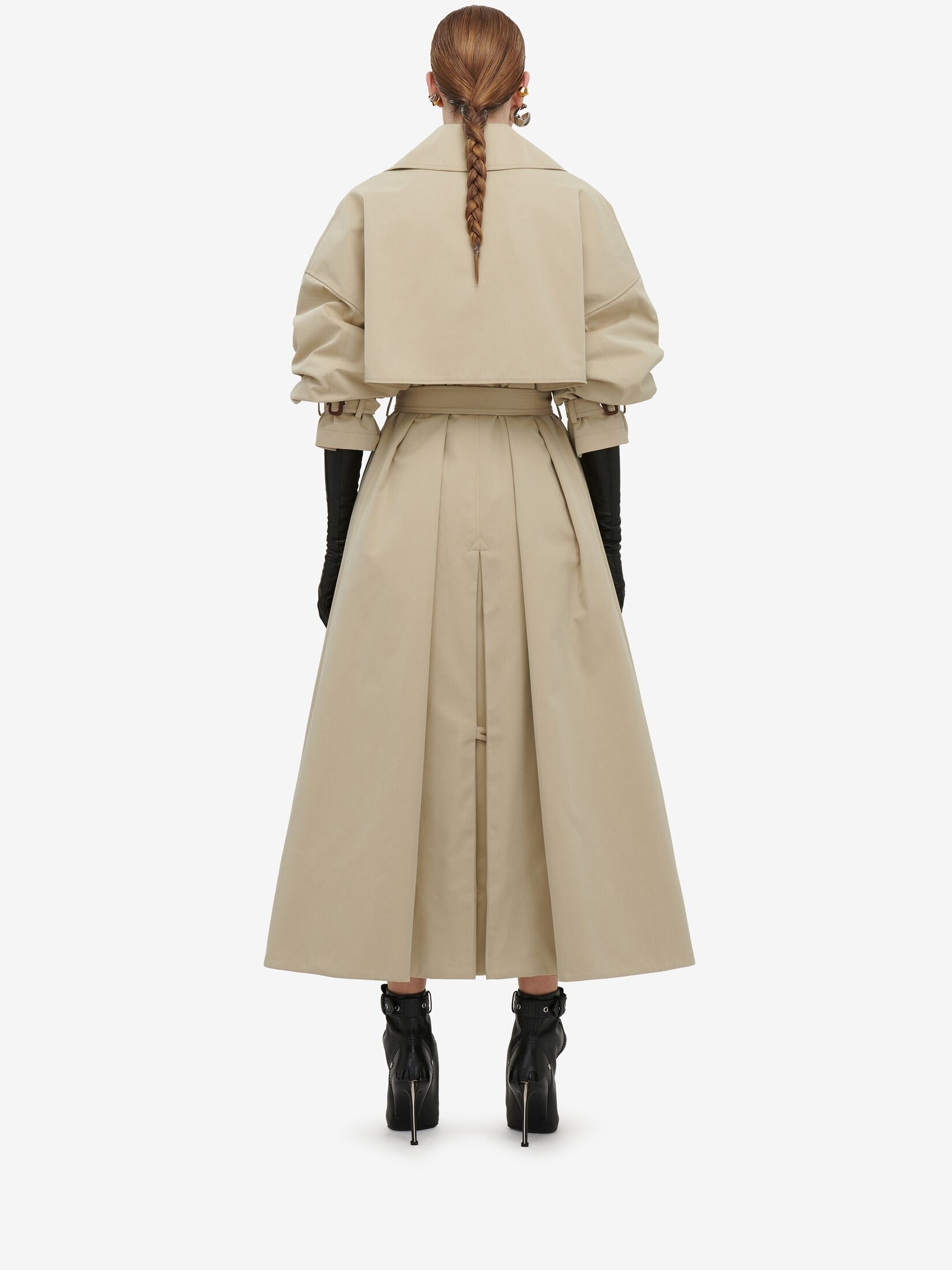 Women's Cocoon Sleeve Trench Coat in Pale Beige - 4