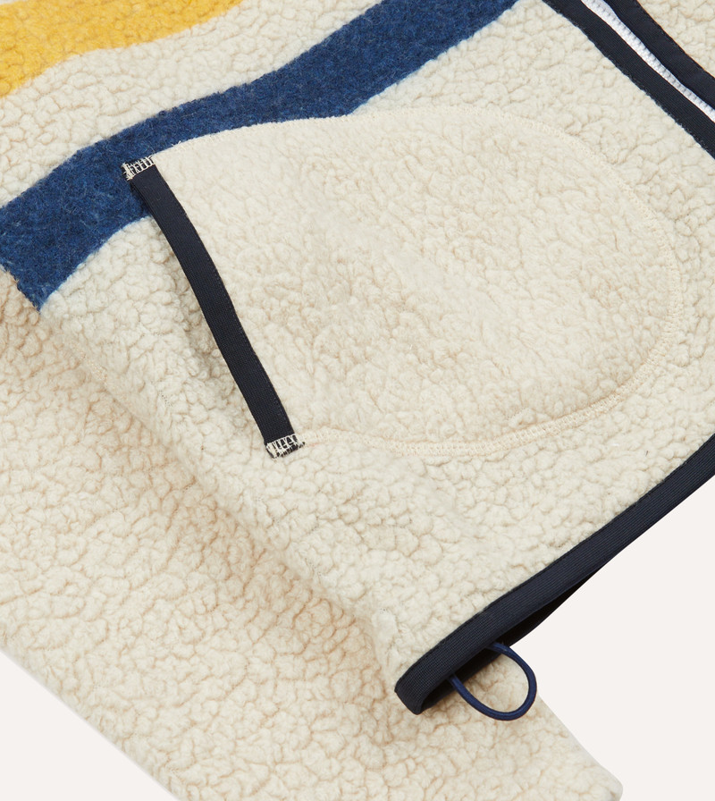 Ecru Stripe Boucle Wool Zip Fleece Jacket 5