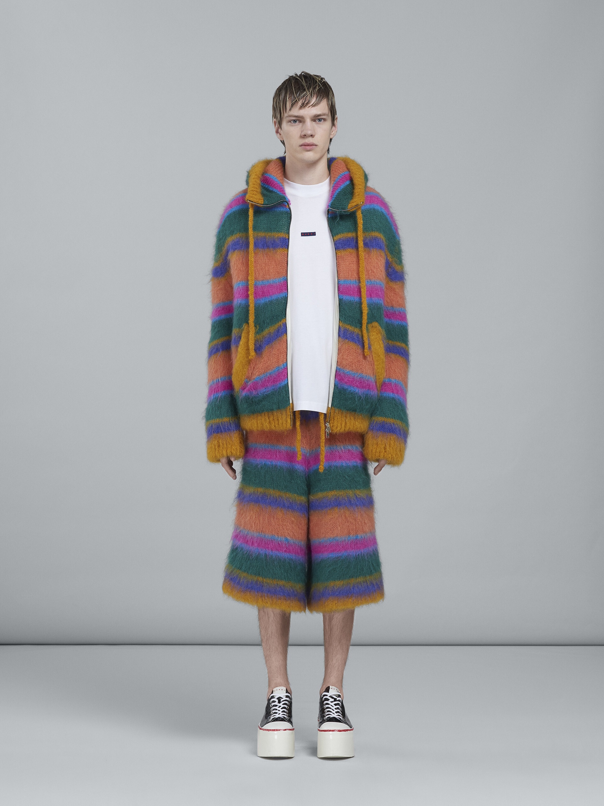 STRIPED MOHAIR AND WOOL HOODED CARDIGAN - 2