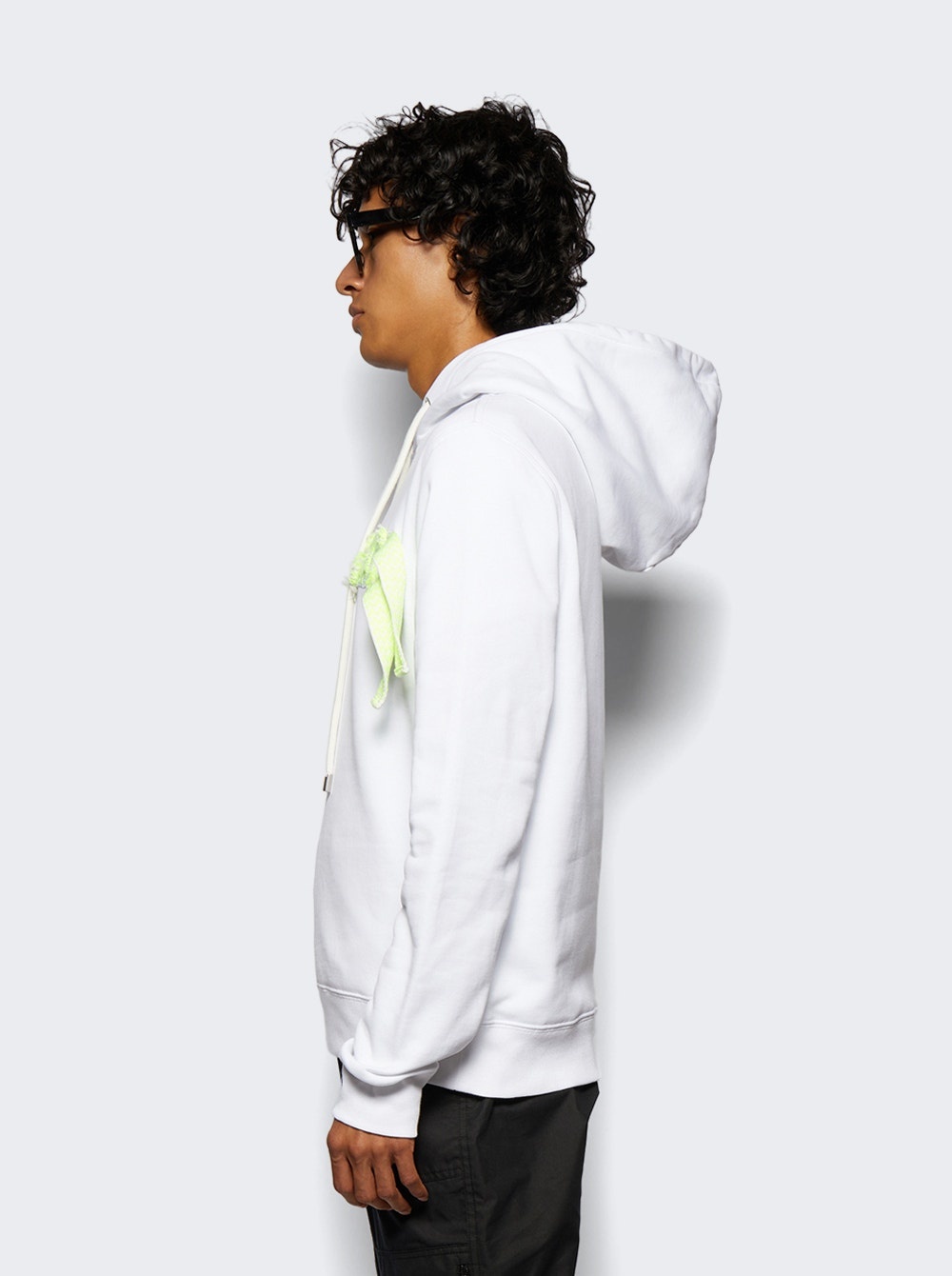 Curb Long Fleece Hoodie Optic White and Green - 4